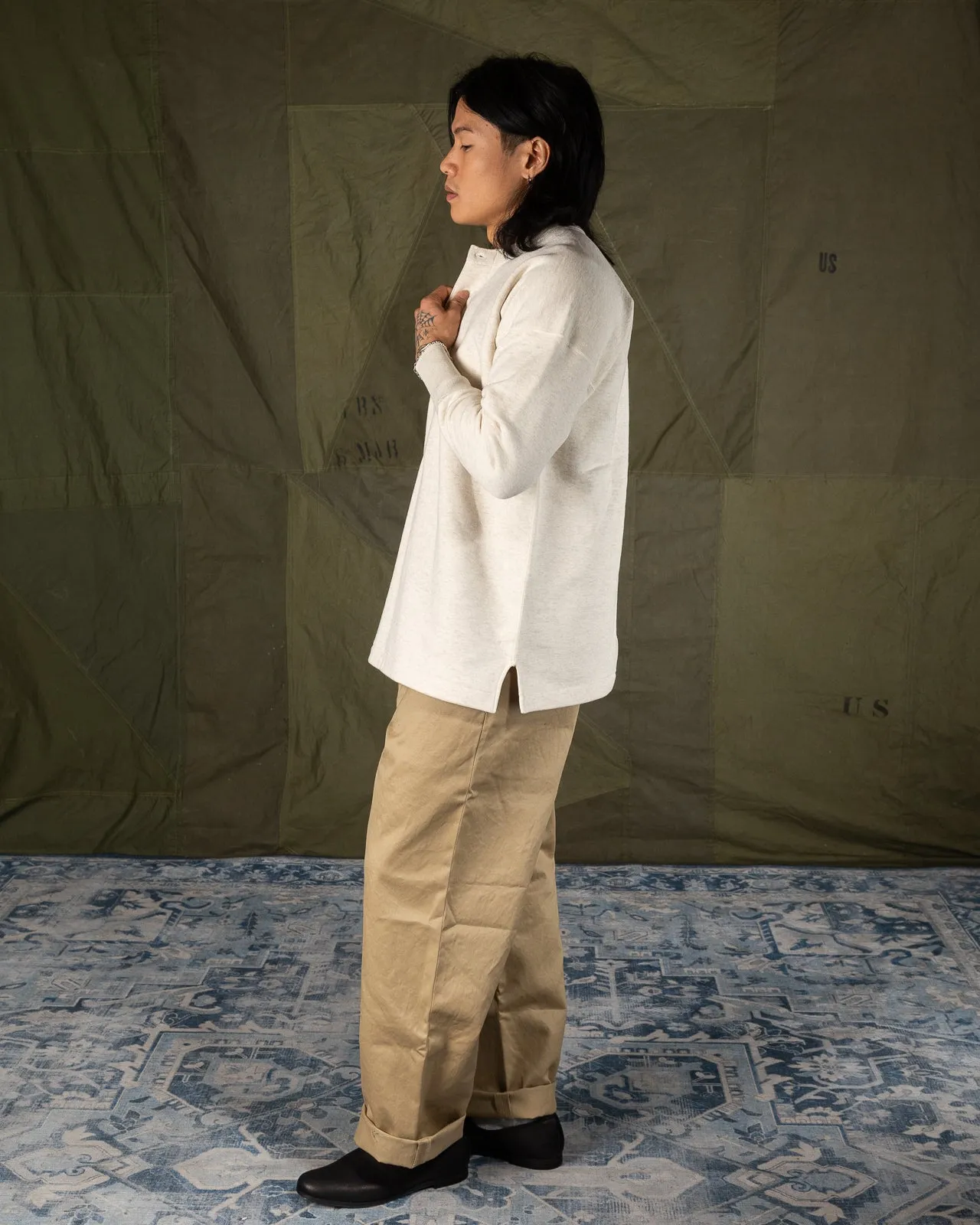 Cotton Fleece Henley Neck L/S - Ecru Heather sold by Standard and Strange product image thumbnail 5