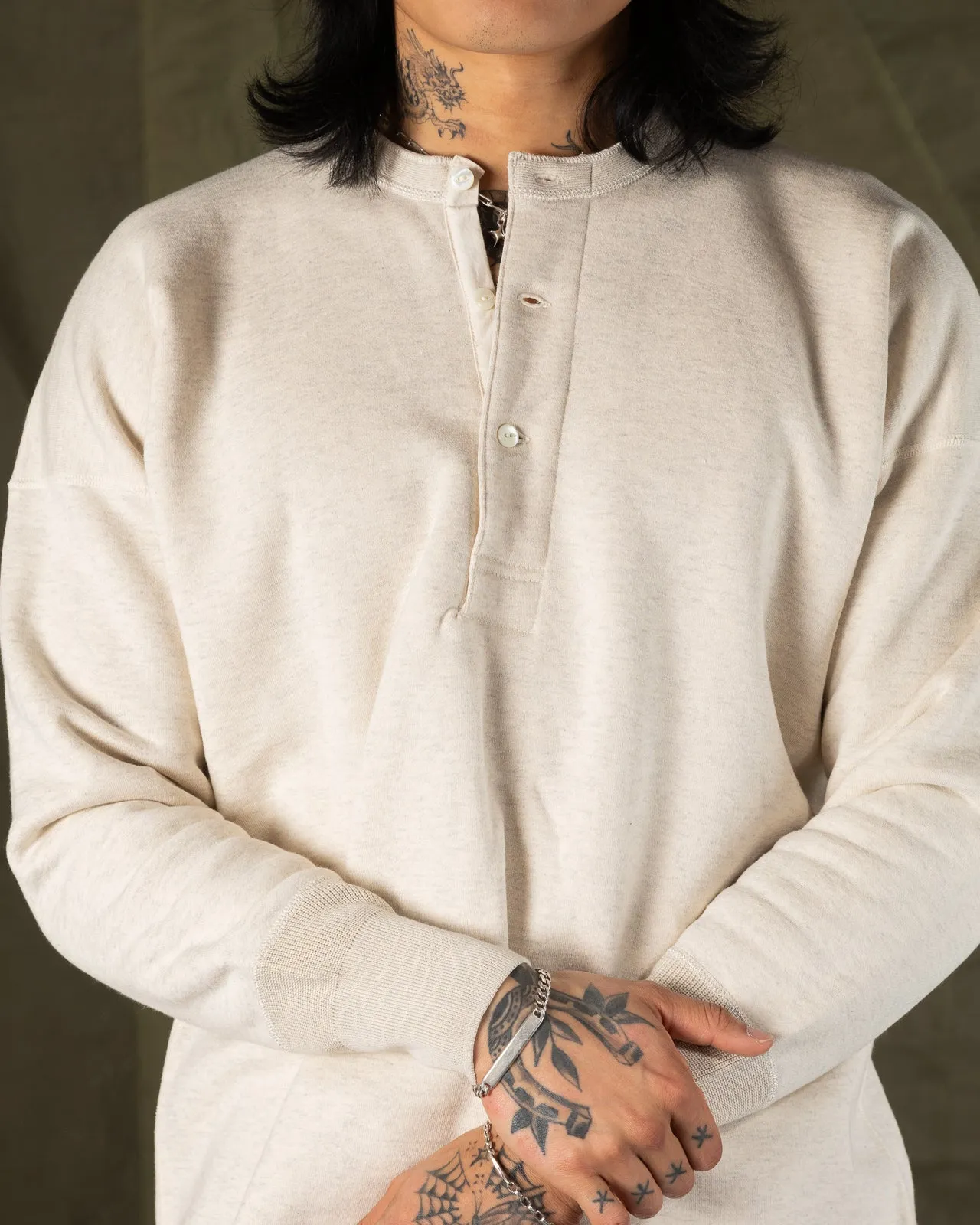 Cotton Fleece Henley Neck L/S - Ecru Heather sold by Standard and Strange product image thumbnail 4