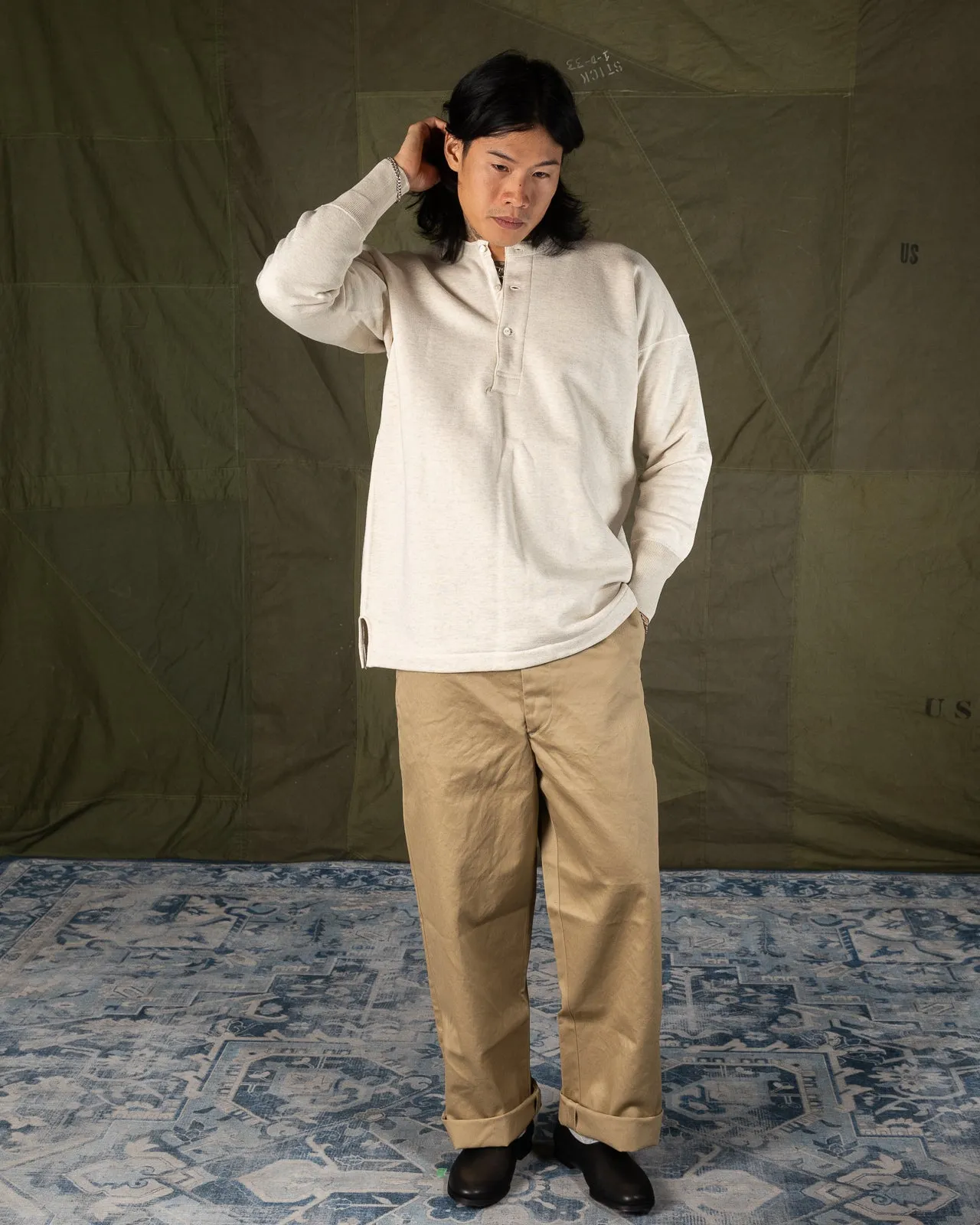 Cotton Fleece Henley Neck L/S - Ecru Heather sold by Standard and Strange product image thumbnail 3