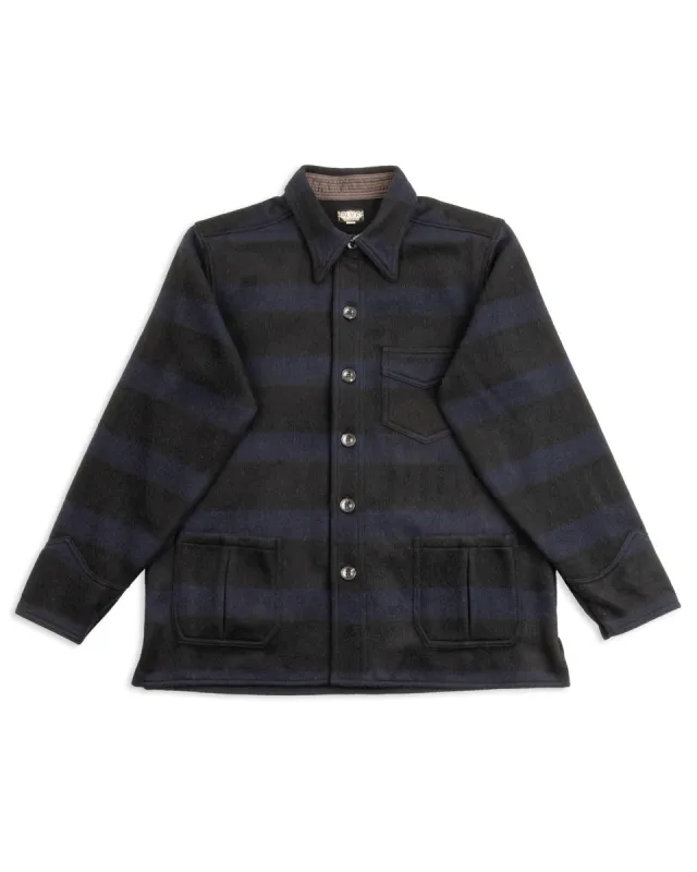 1930s Prison Border Pigpen Shirts - Deep Navy x Mat Black sold by Standard and Strange