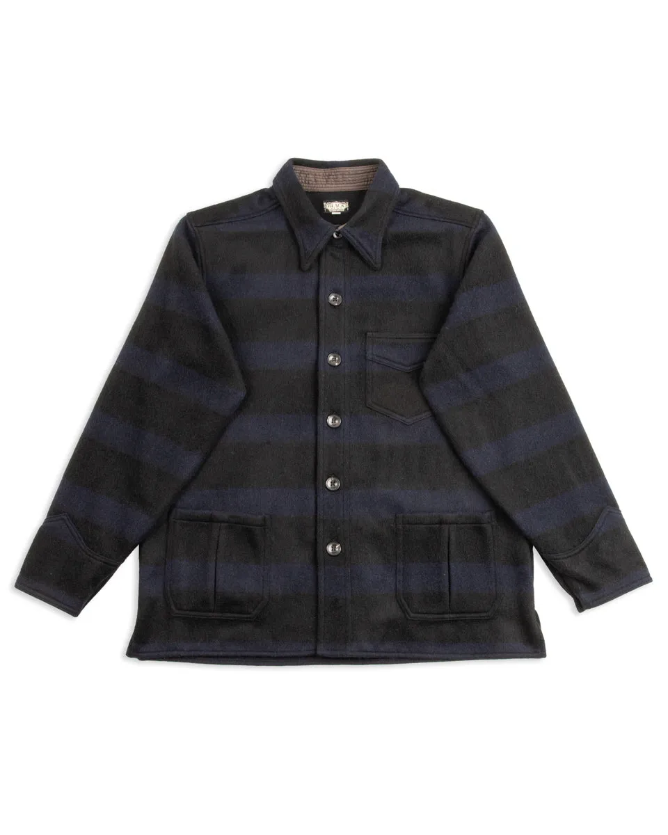 1930s Prison Border Pigpen Shirts - Deep Navy x Mat Black sold by Standard and Strange