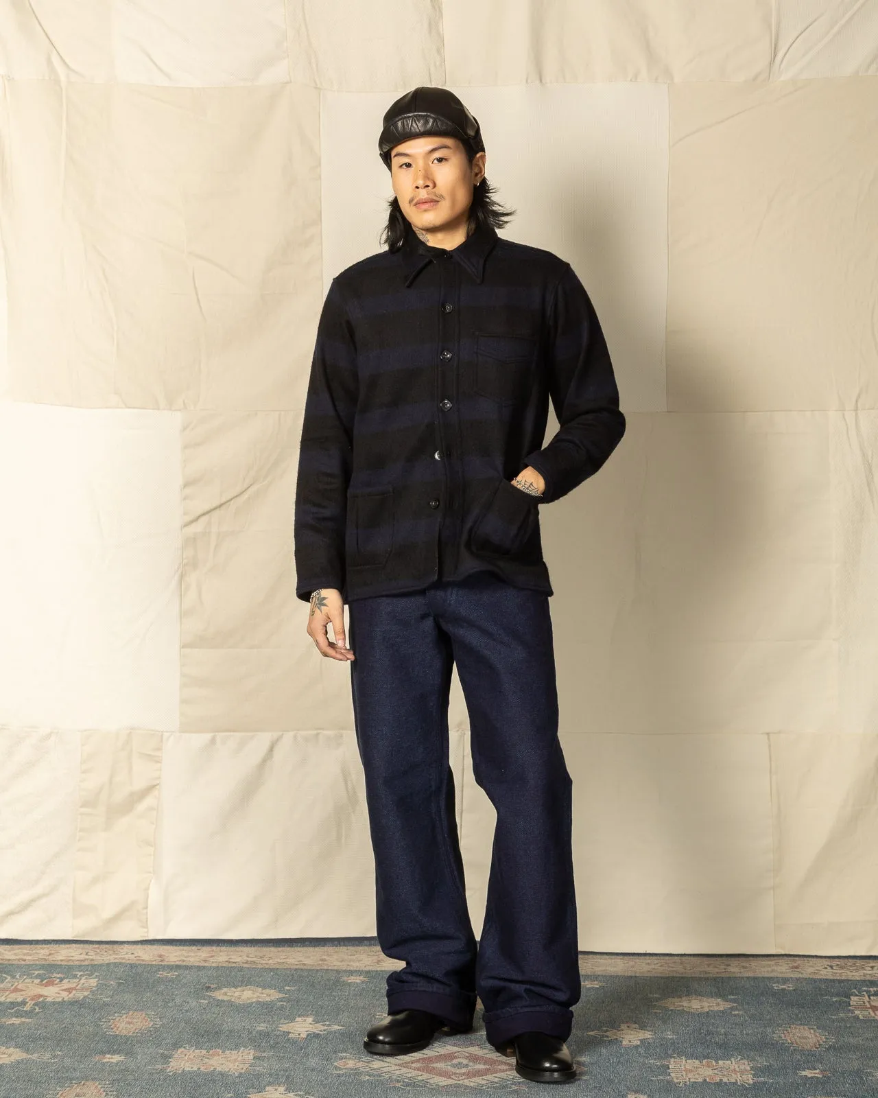 1930s Prison Border Pigpen Shirts - Deep Navy x Mat Black sold by Standard and Strange product image thumbnail 3