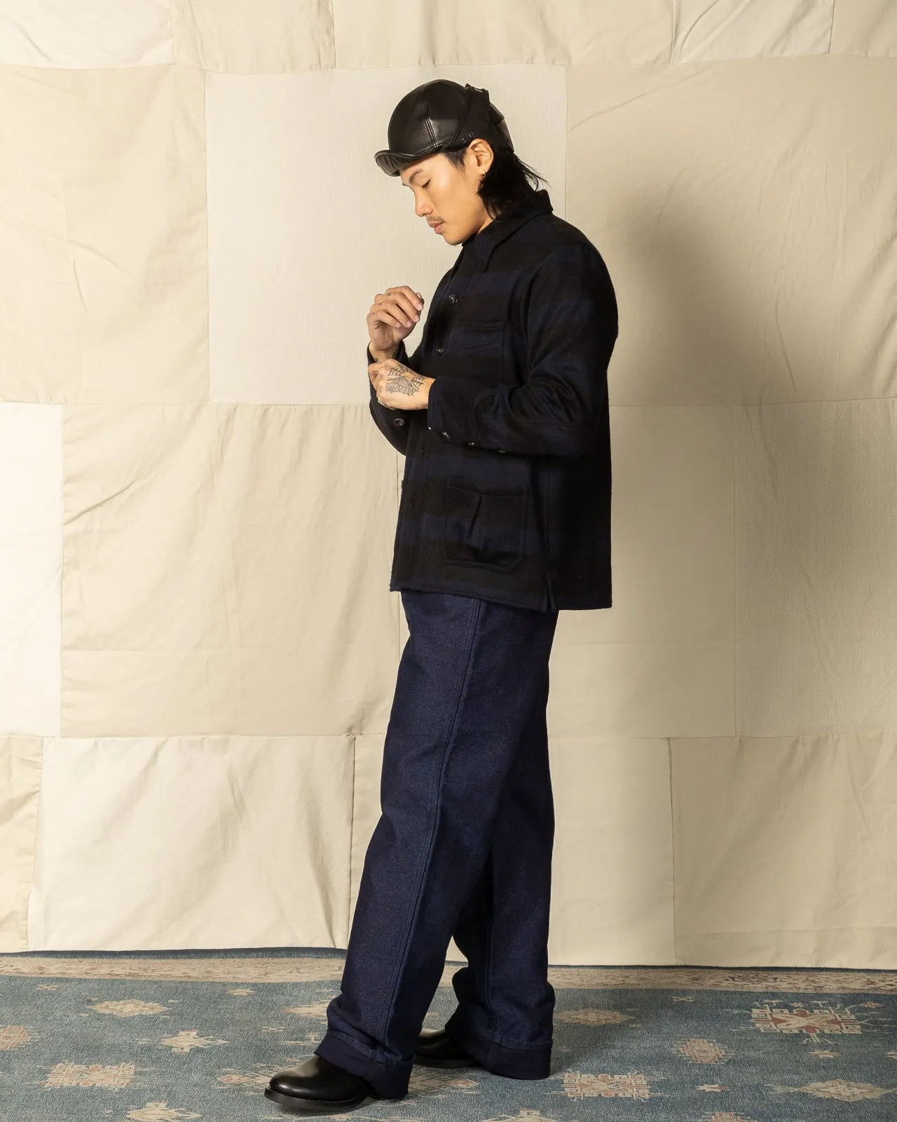 1930s Prison Border Pigpen Shirts - Deep Navy x Mat Black sold by Standard and Strange product image thumbnail 5