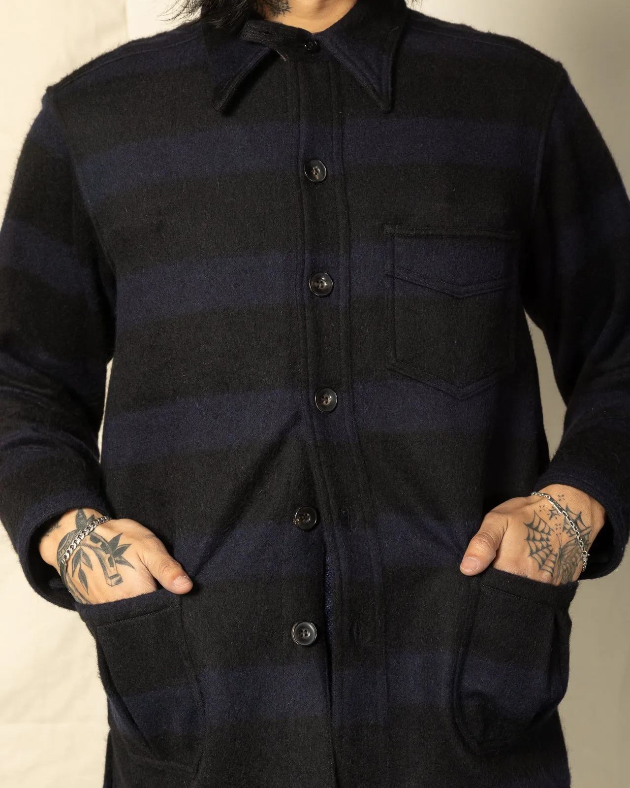 1930s Prison Border Pigpen Shirts - Deep Navy x Mat Black sold by Standard and Strange product image thumbnail 4