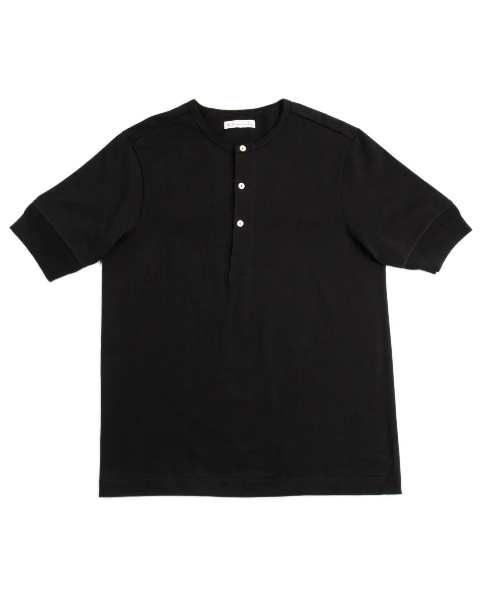 207 Loopwheeled SS Henley - Black sold by Standard and Strange