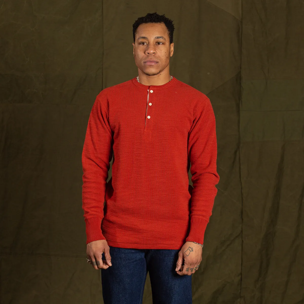 Western Cardigan Stitch Henley Shirt - Brick Red sold by Standard and Strange product image thumbnail 3