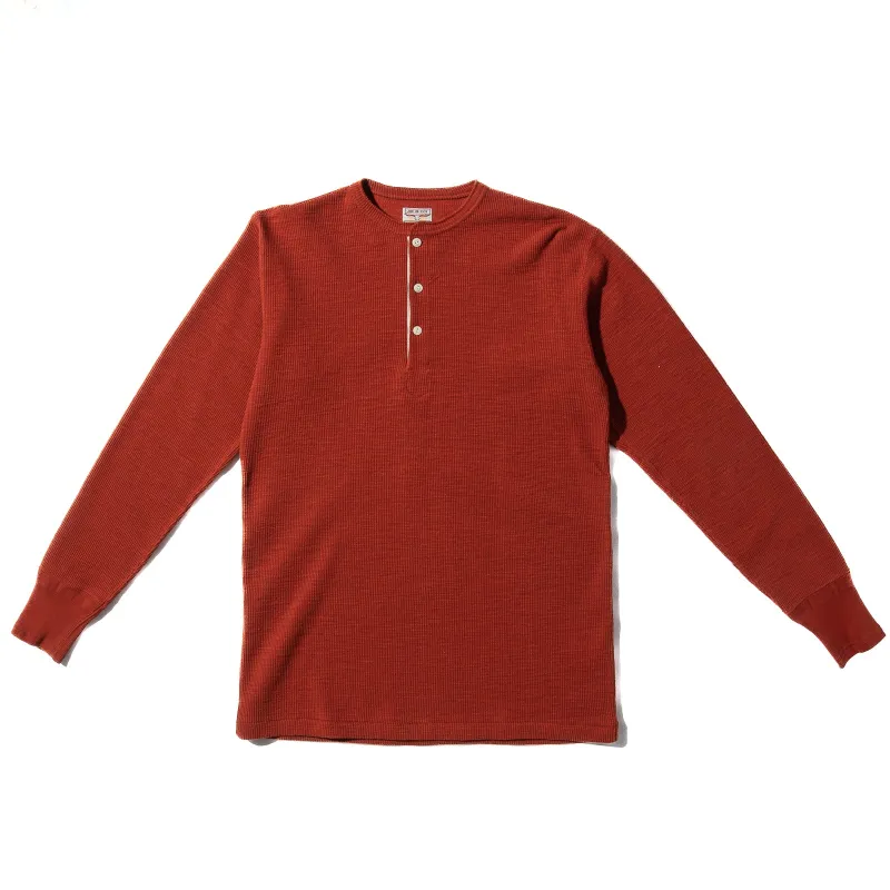 Western Cardigan Stitch Henley Shirt - Brick Red sold by Standard and Strange
