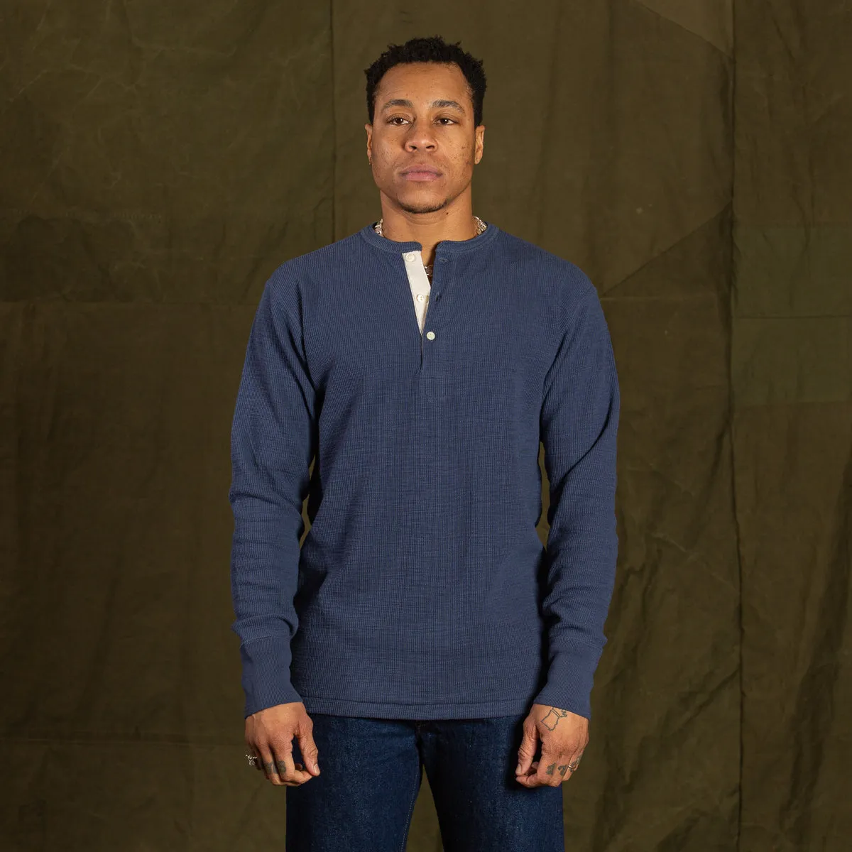 Western Cardigan Stitch Henley Shirt - Cobalt sold by Standard and Strange product image thumbnail 4
