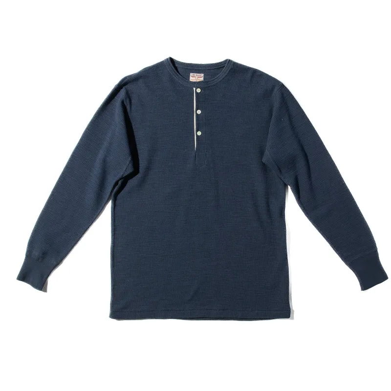 Western Cardigan Stitch Henley Shirt - Cobalt sold by Standard and Strange