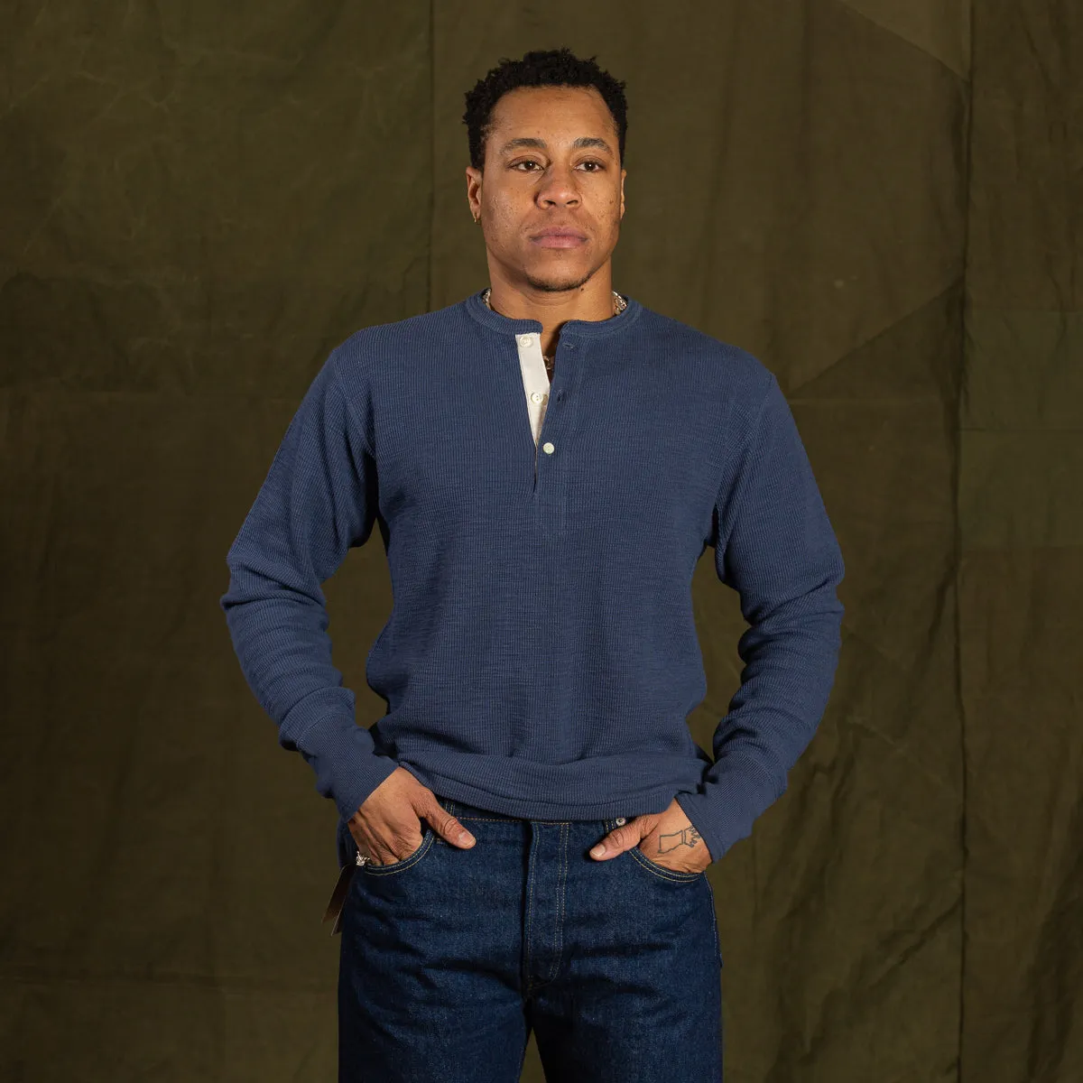 Western Cardigan Stitch Henley Shirt - Cobalt sold by Standard and Strange product image thumbnail 3