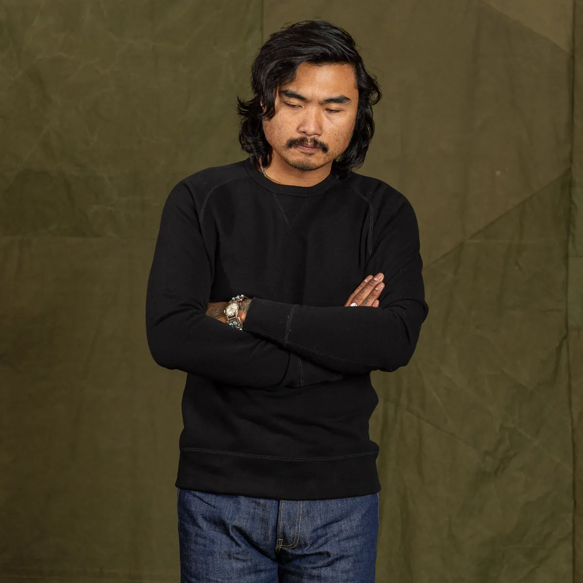 Wakayama Special Loopwheel Raglan Crewneck Sweatshirt - Black sold by Standard and Strange product image thumbnail 3