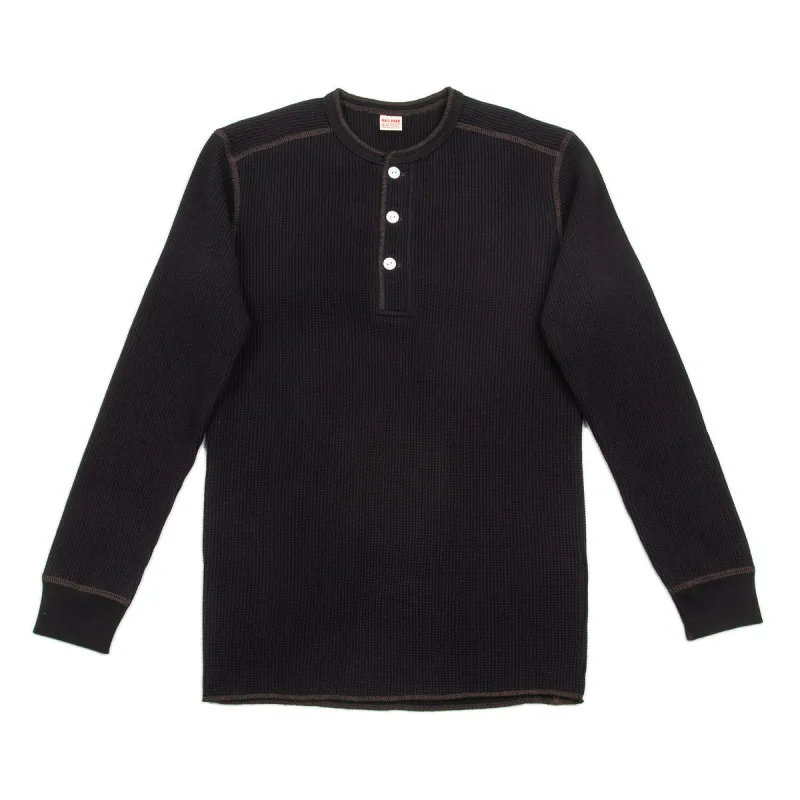 Joe McCoy Long Sleeve Waffle Henley - Black sold by Standard and Strange