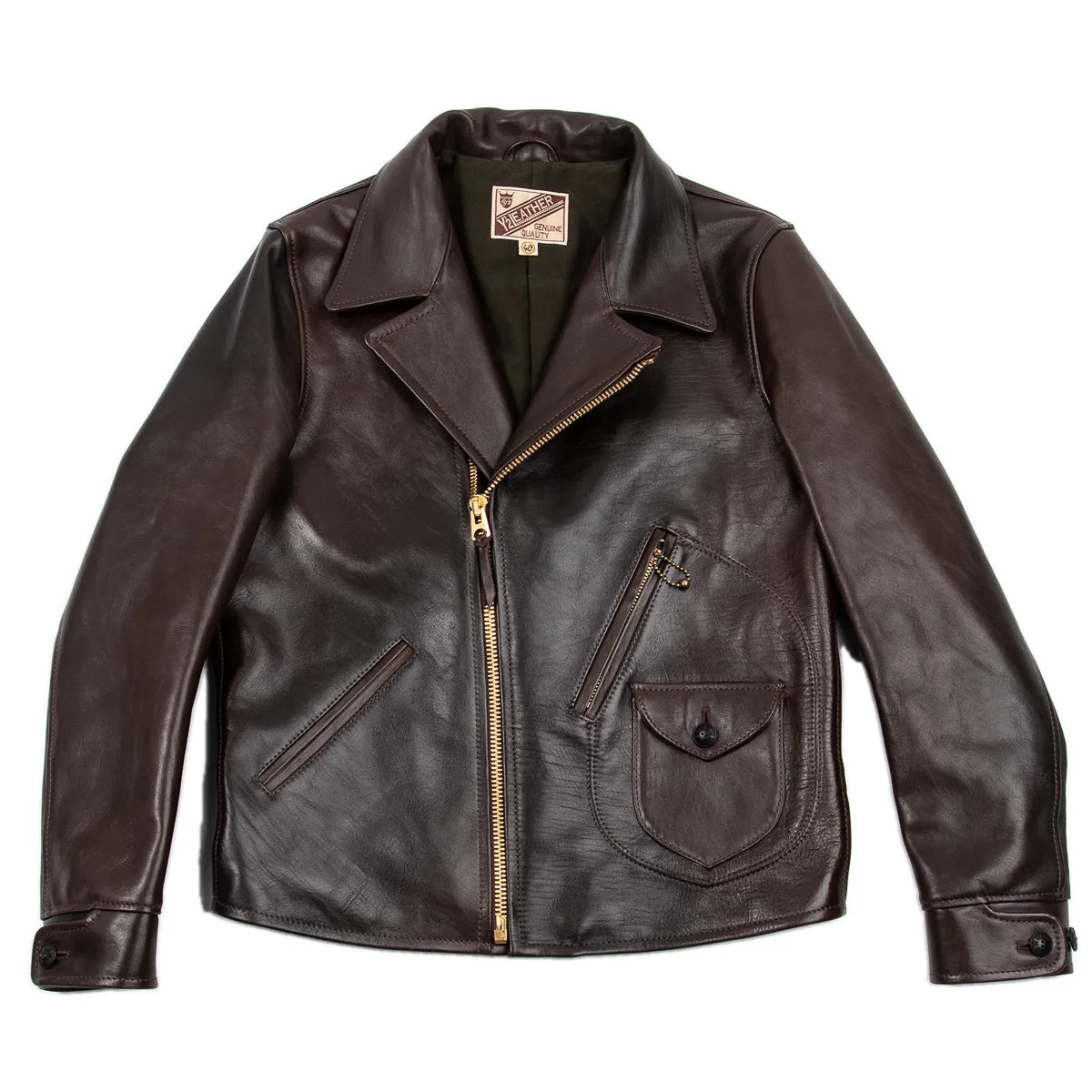 Black Hand Dyed Horsehide Double Rider Jacket (HR-56) sold by Standard and Strange