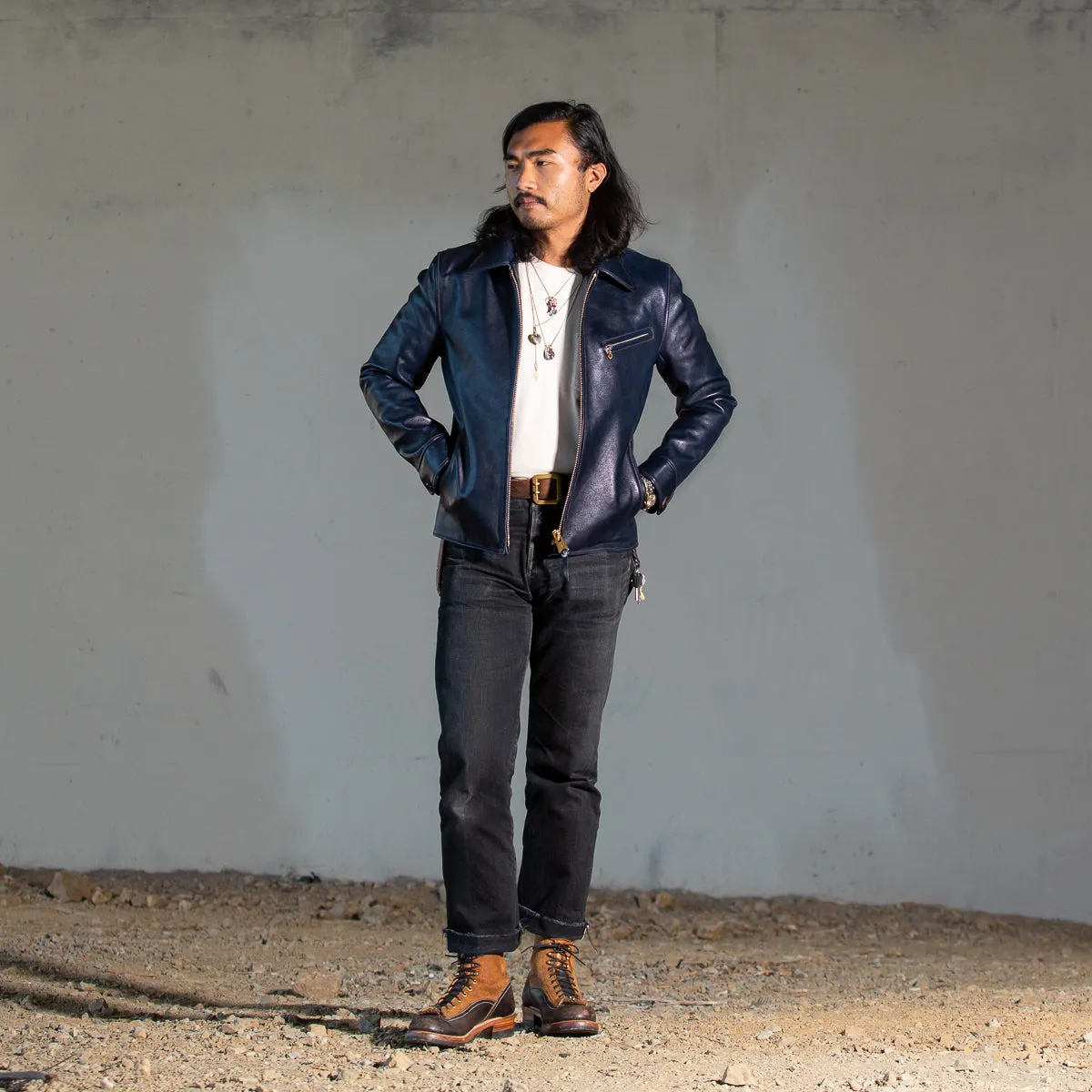 Indigo Dyed Horsehide Single Riders Jacket (IR-42) sold by Standard and Strange product image thumbnail 2