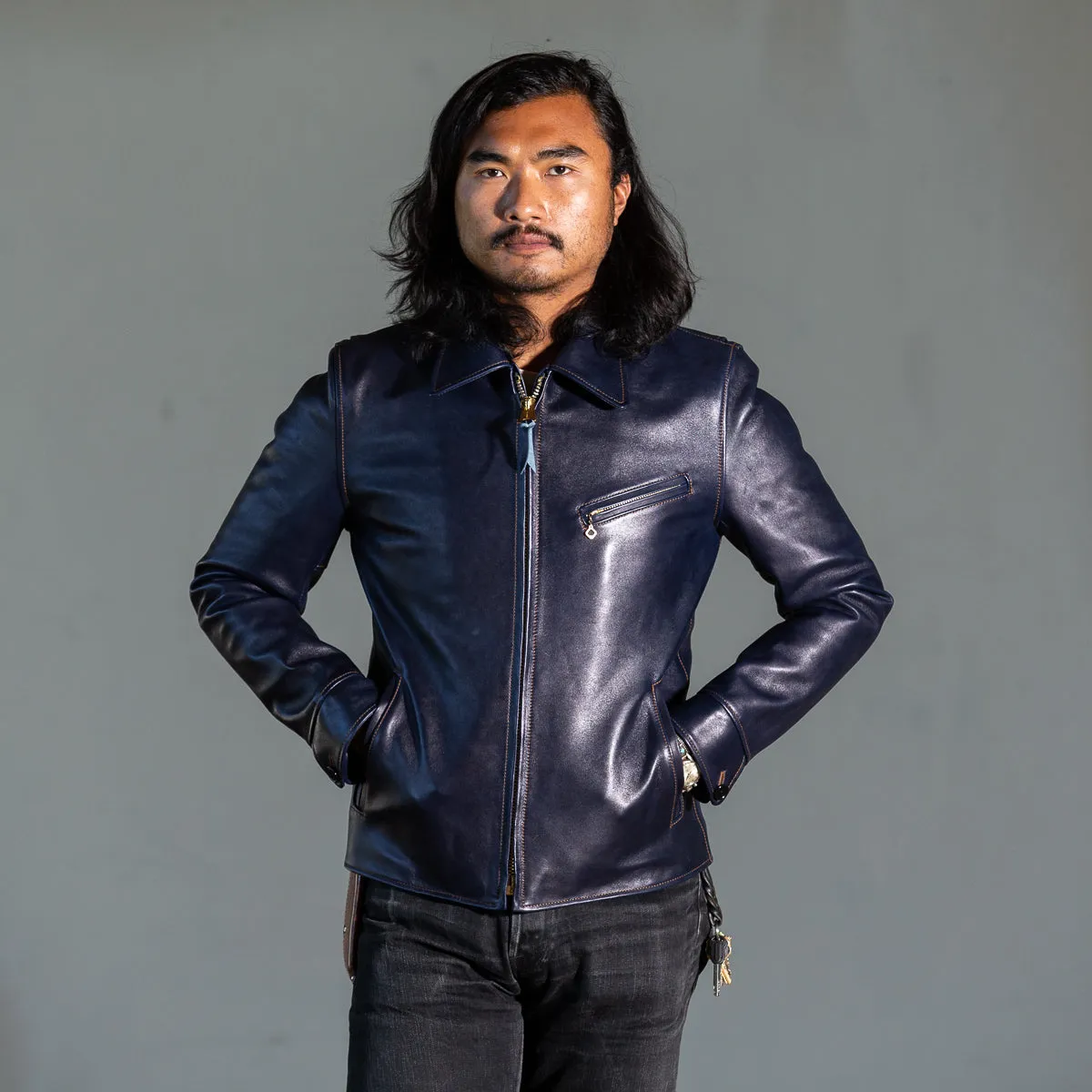Indigo Dyed Horsehide Single Riders Jacket (IR-42) sold by Standard and Strange product image thumbnail 3