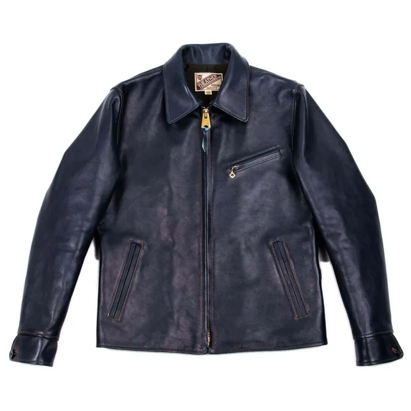Indigo Dyed Horsehide Single Riders Jacket (IR-42) sold by Standard and Strange