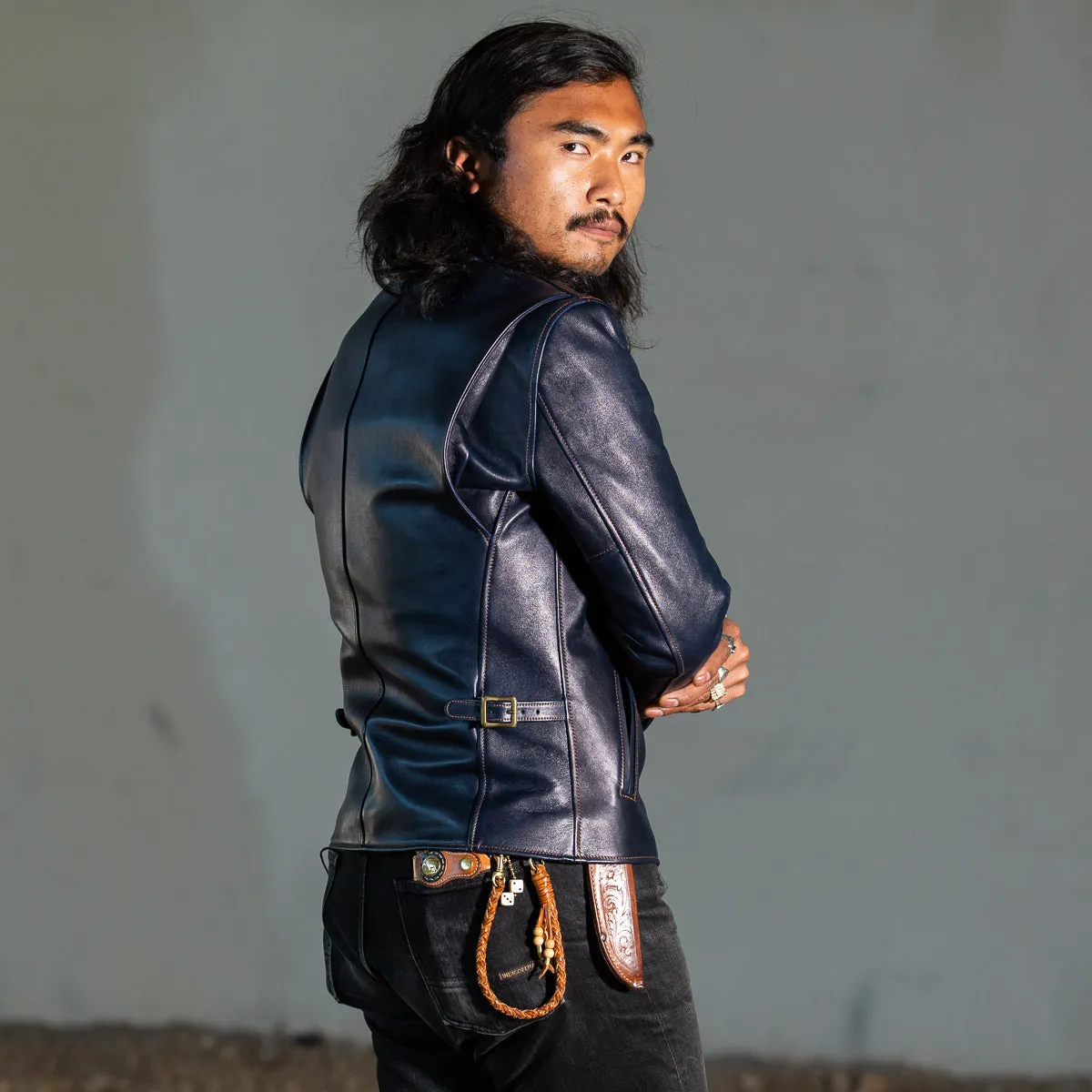 Indigo Dyed Horsehide Single Riders Jacket (IR-42) sold by Standard and Strange product image thumbnail 4