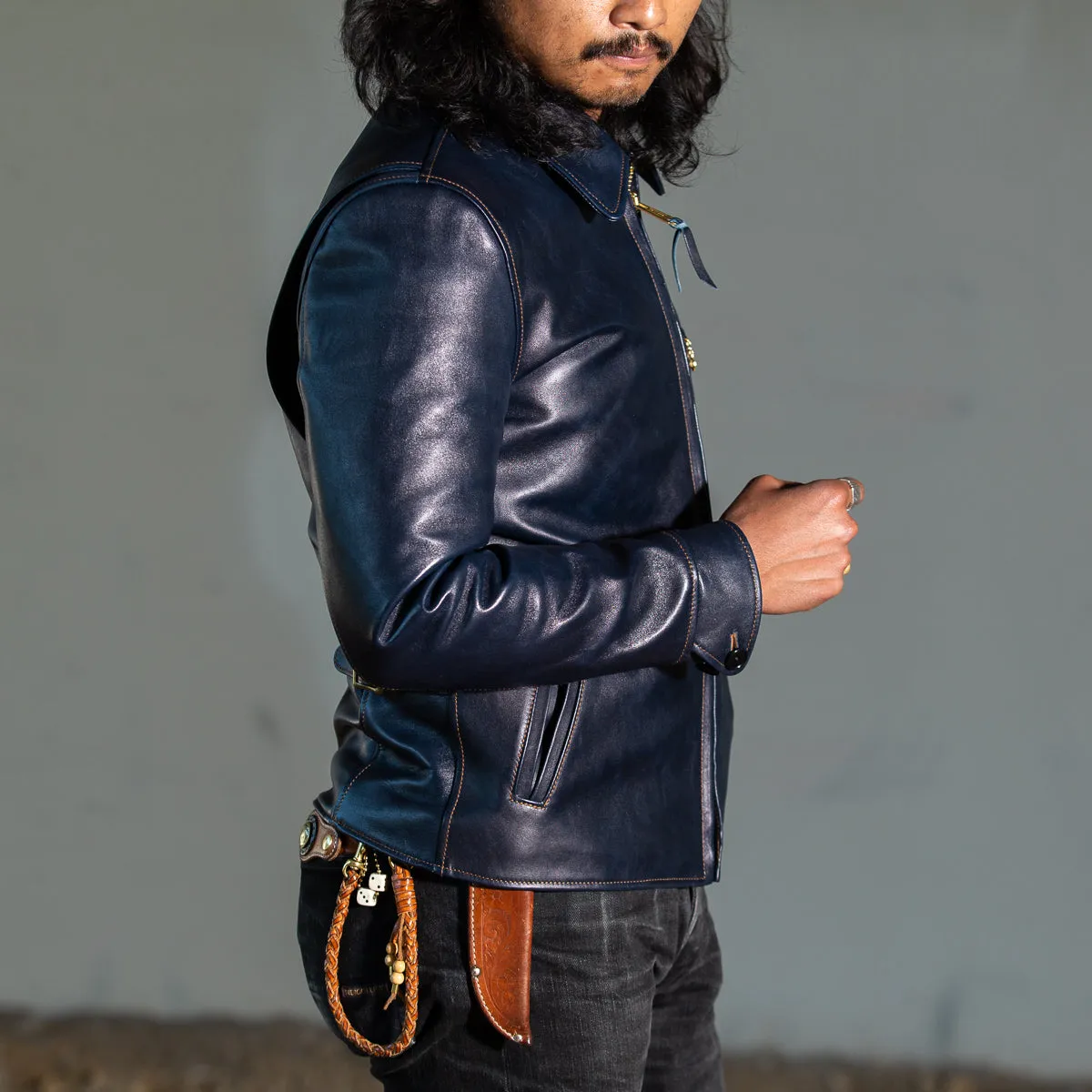 Indigo Dyed Horsehide Single Riders Jacket (IR-42) sold by Standard and Strange product image thumbnail 5