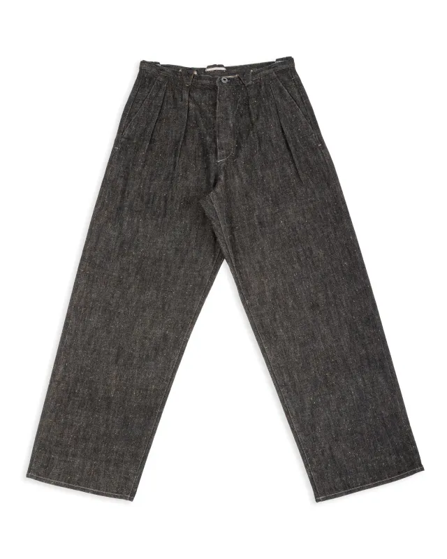 Pleat Denim Trousers - Char Brown Donegal Denim sold by Standard and Strange