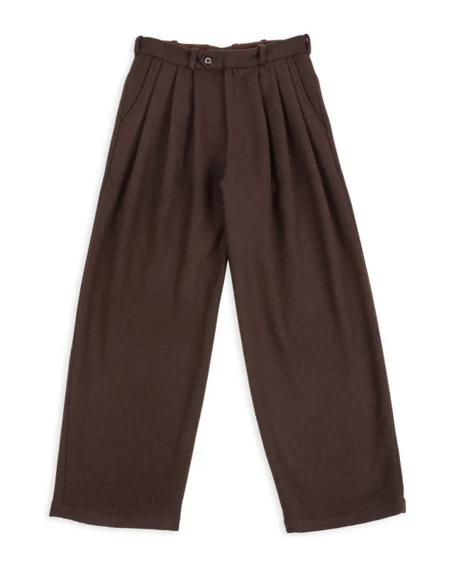 Triple Tuck Wide Pants - Brown Wool Flannel Vicente sold by Standard and Strange