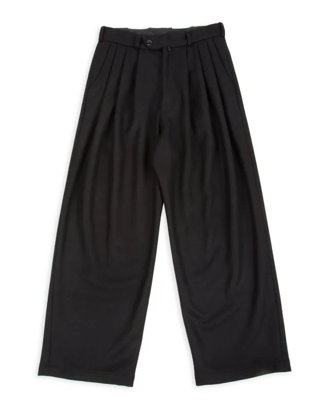 Triple Tuck Wide Pants - Solid Black Wool Flannel sold by Standard and Strange