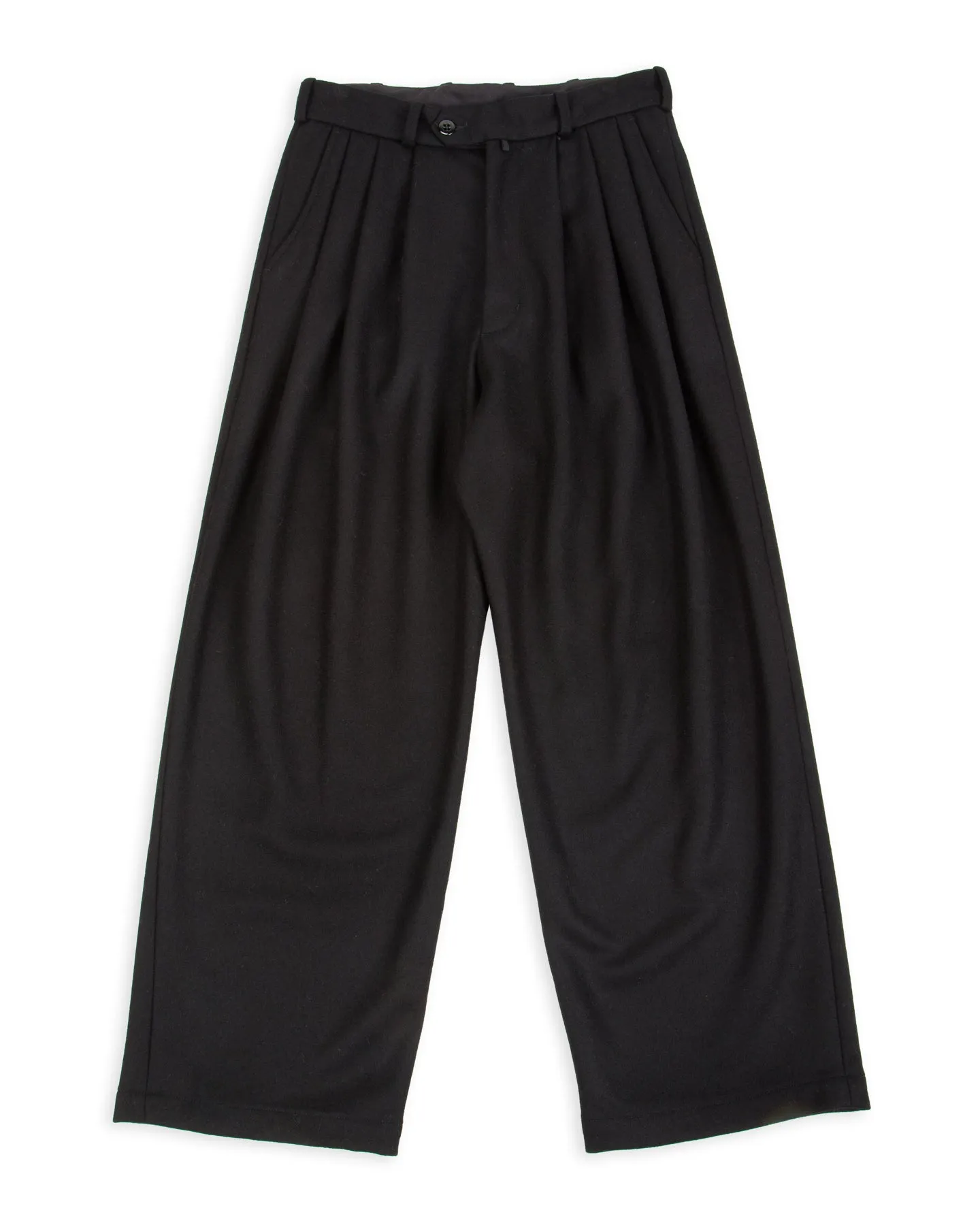 Triple Tuck Wide Pants - Solid Black Wool Flannel sold by Standard and Strange