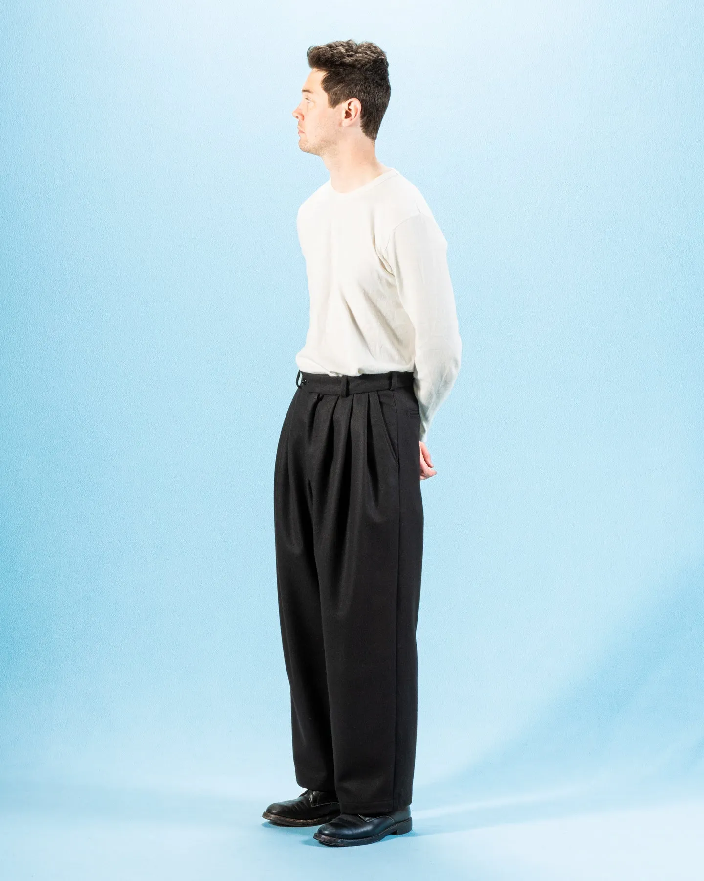 Triple Tuck Wide Pants - Solid Black Wool Flannel sold by Standard and Strange product image thumbnail 3