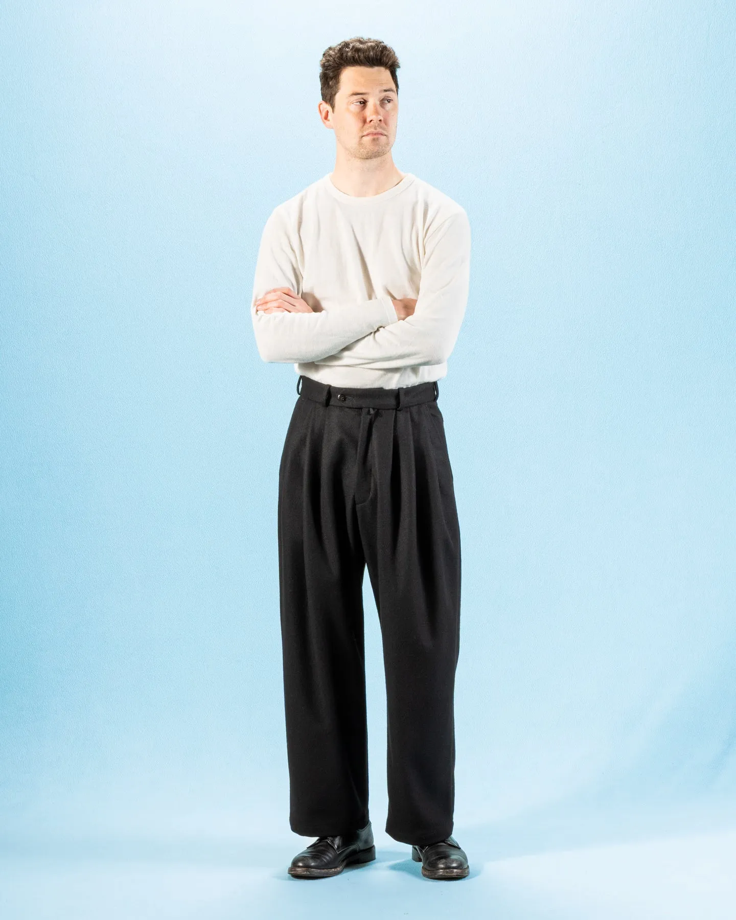 Triple Tuck Wide Pants - Solid Black Wool Flannel sold by Standard and Strange product image thumbnail 4