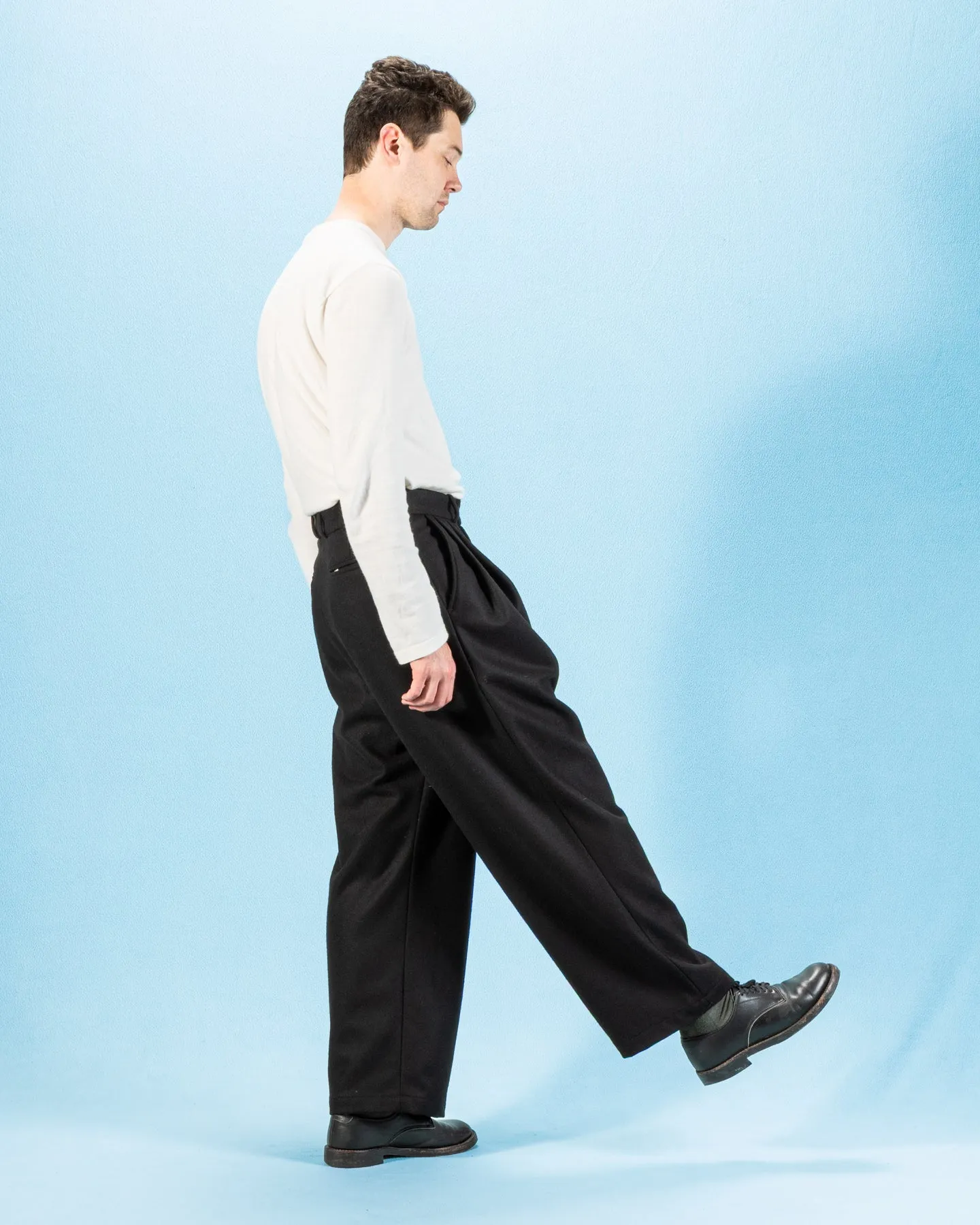 Triple Tuck Wide Pants - Solid Black Wool Flannel sold by Standard and Strange product image thumbnail 5