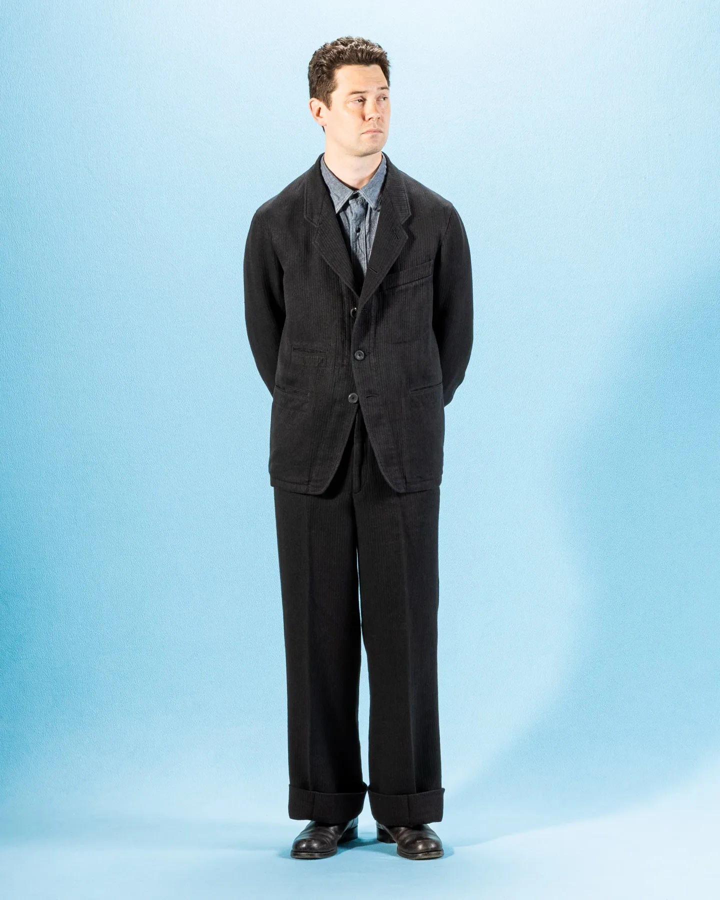 Continental Sack Jacket - Black Linen Wool Pique sold by Standard and Strange product image thumbnail 4