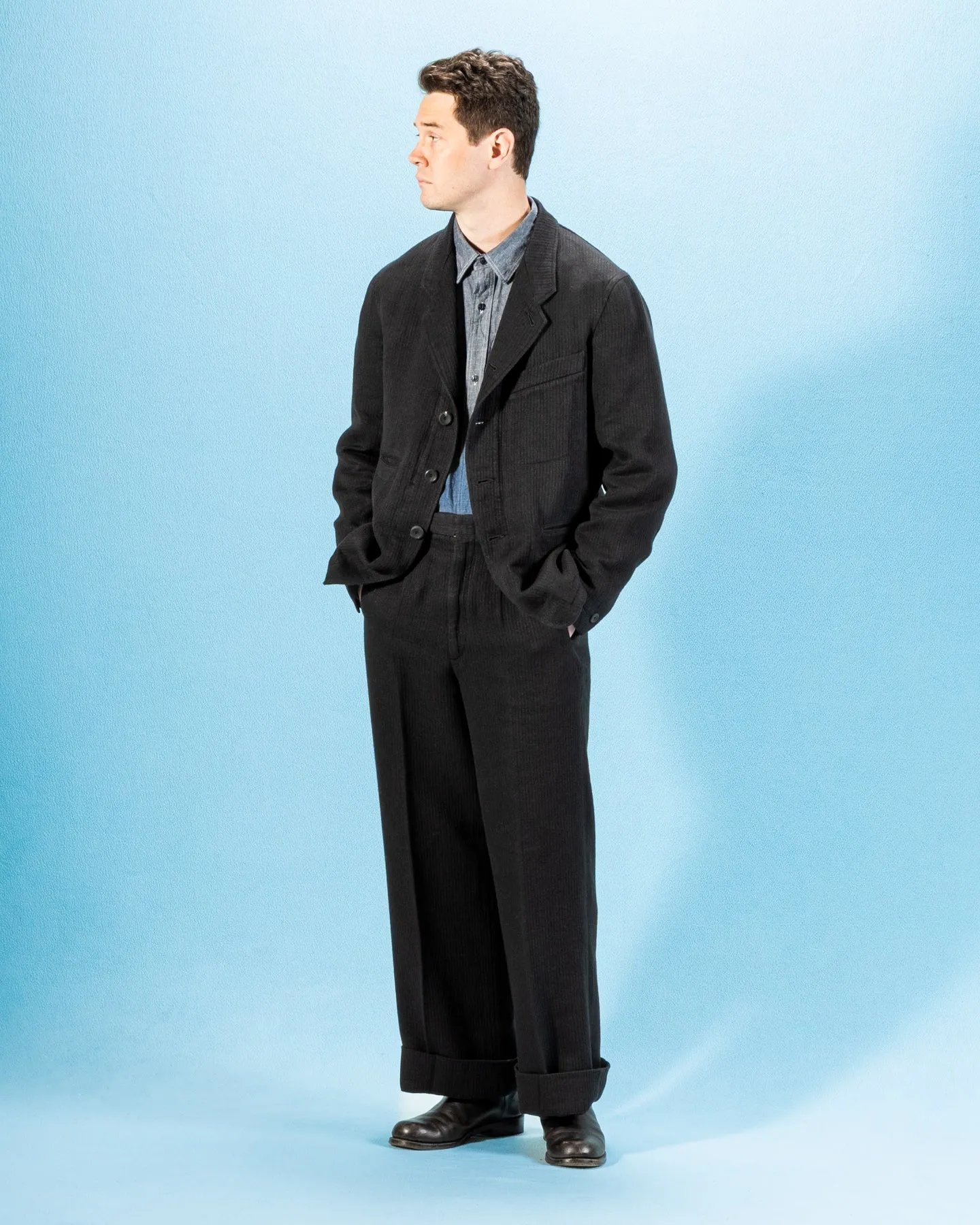 Continental Sack Jacket - Black Linen Wool Pique sold by Standard and Strange product image thumbnail 3