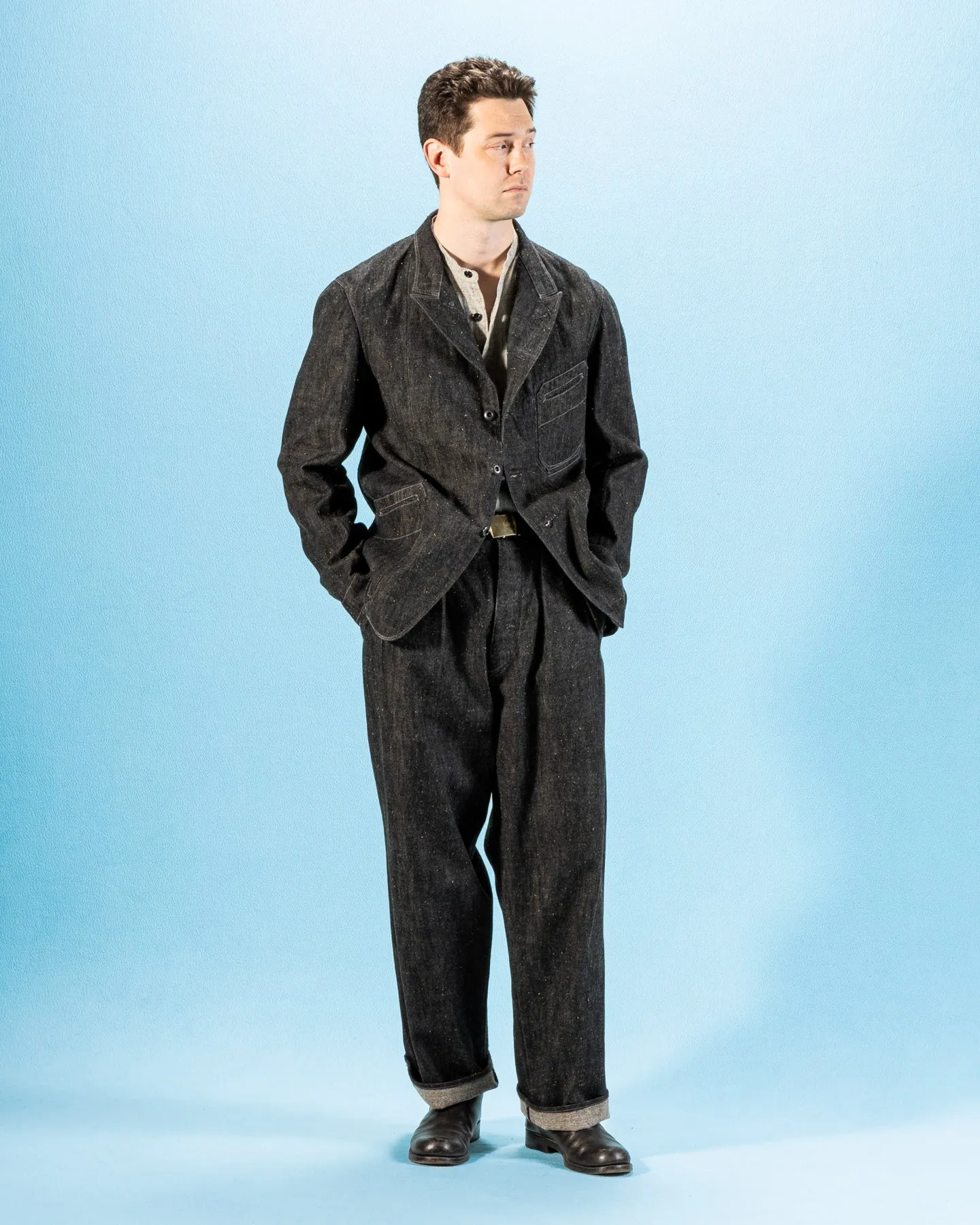 Peak Lapel Lounge Jacket - Char Brown Donegal Denim sold by Standard and Strange product image thumbnail 5