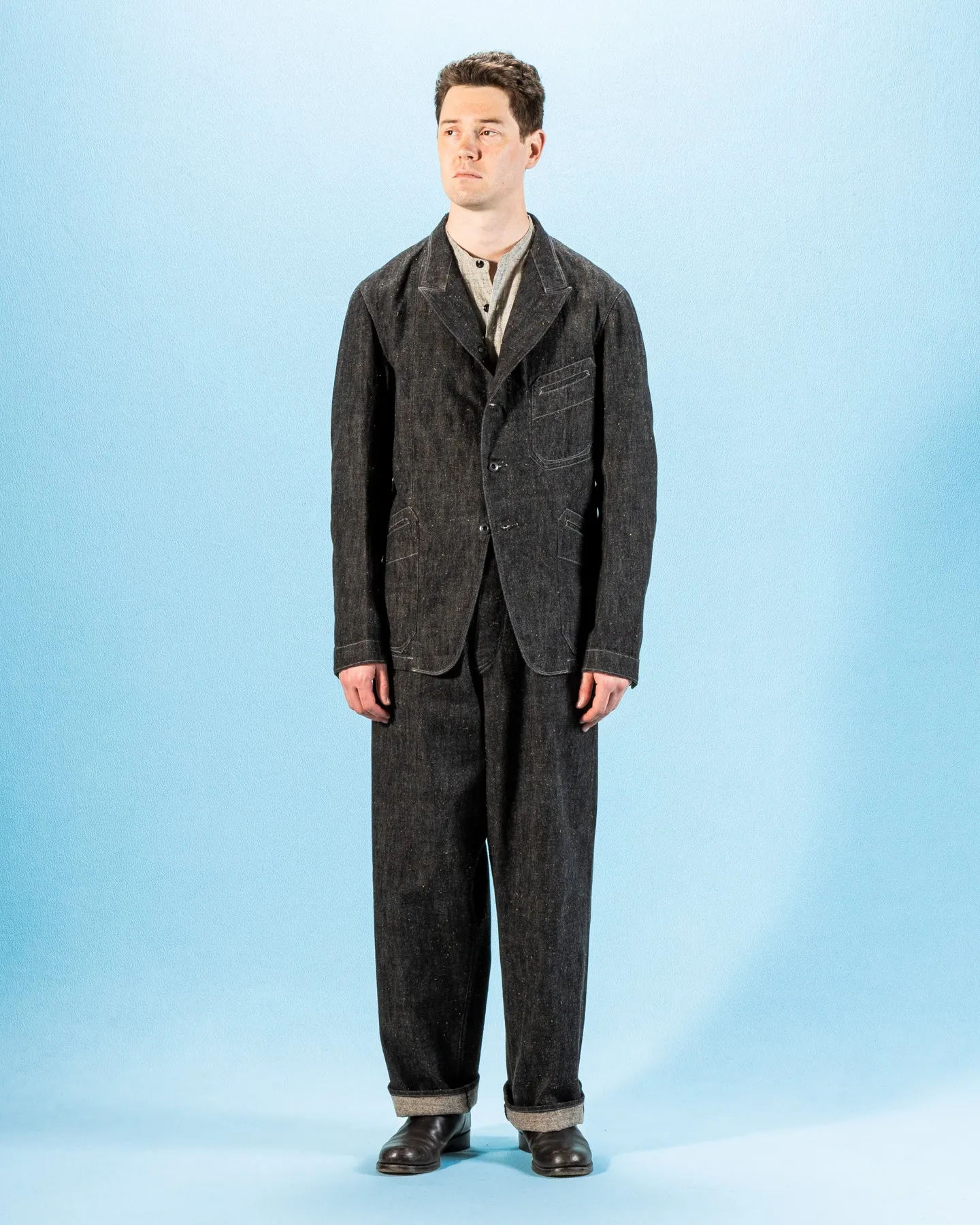 Peak Lapel Lounge Jacket - Char Brown Donegal Denim sold by Standard and Strange product image thumbnail 3