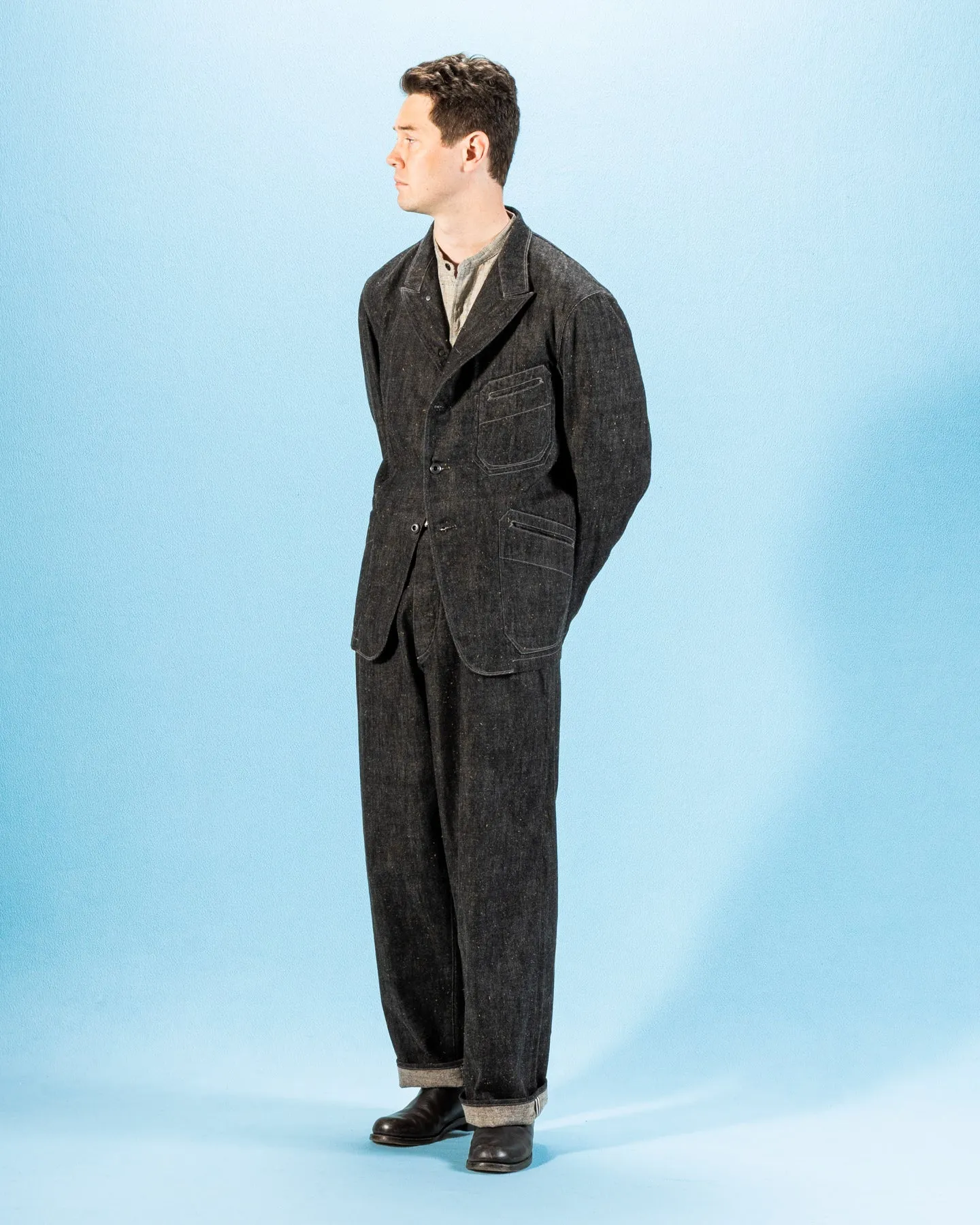 Peak Lapel Lounge Jacket - Char Brown Donegal Denim sold by Standard and Strange product image thumbnail 4