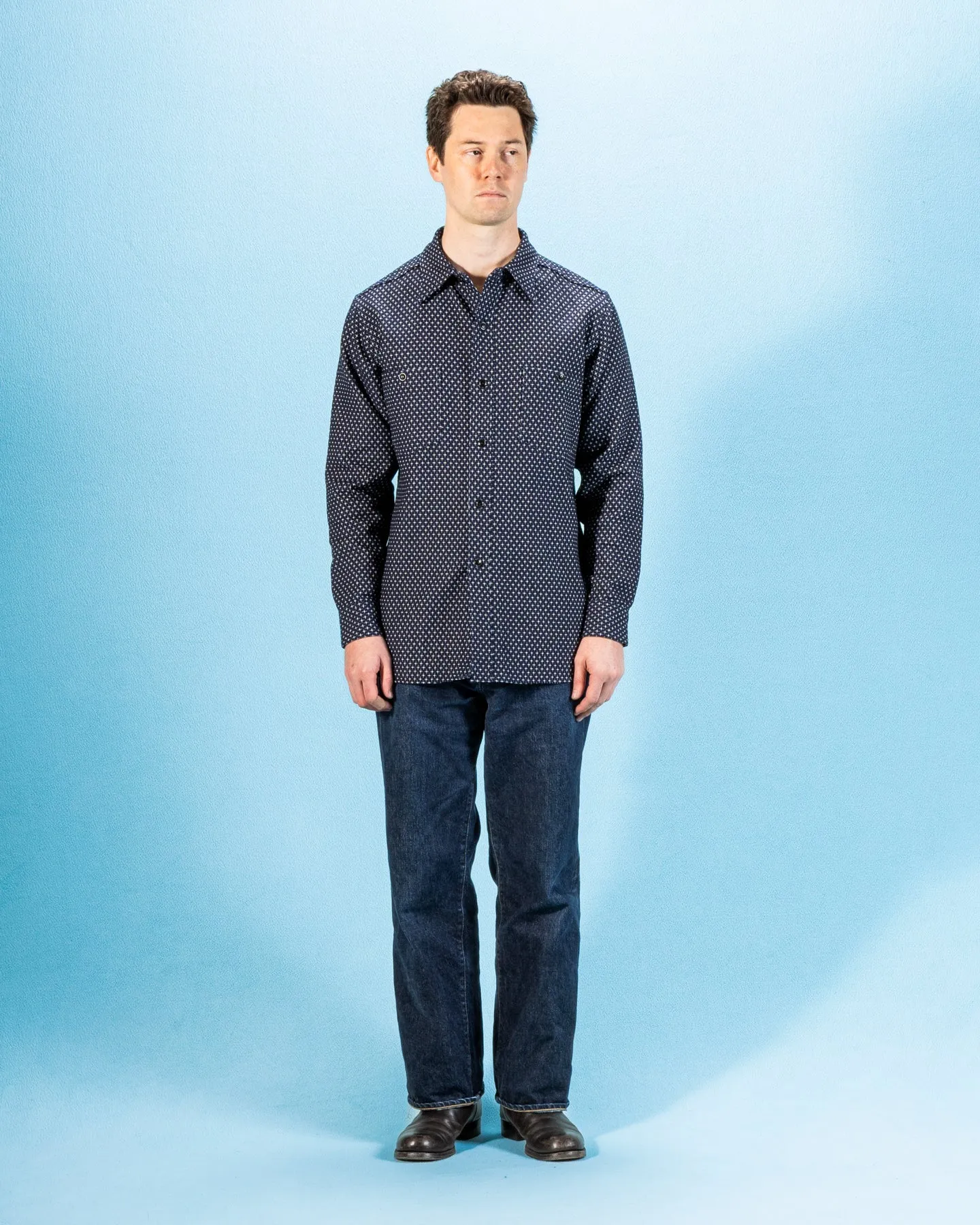 Jacquard Cross Open Pocket Work Shirt - Dark Indigo sold by Standard and Strange product image thumbnail 3
