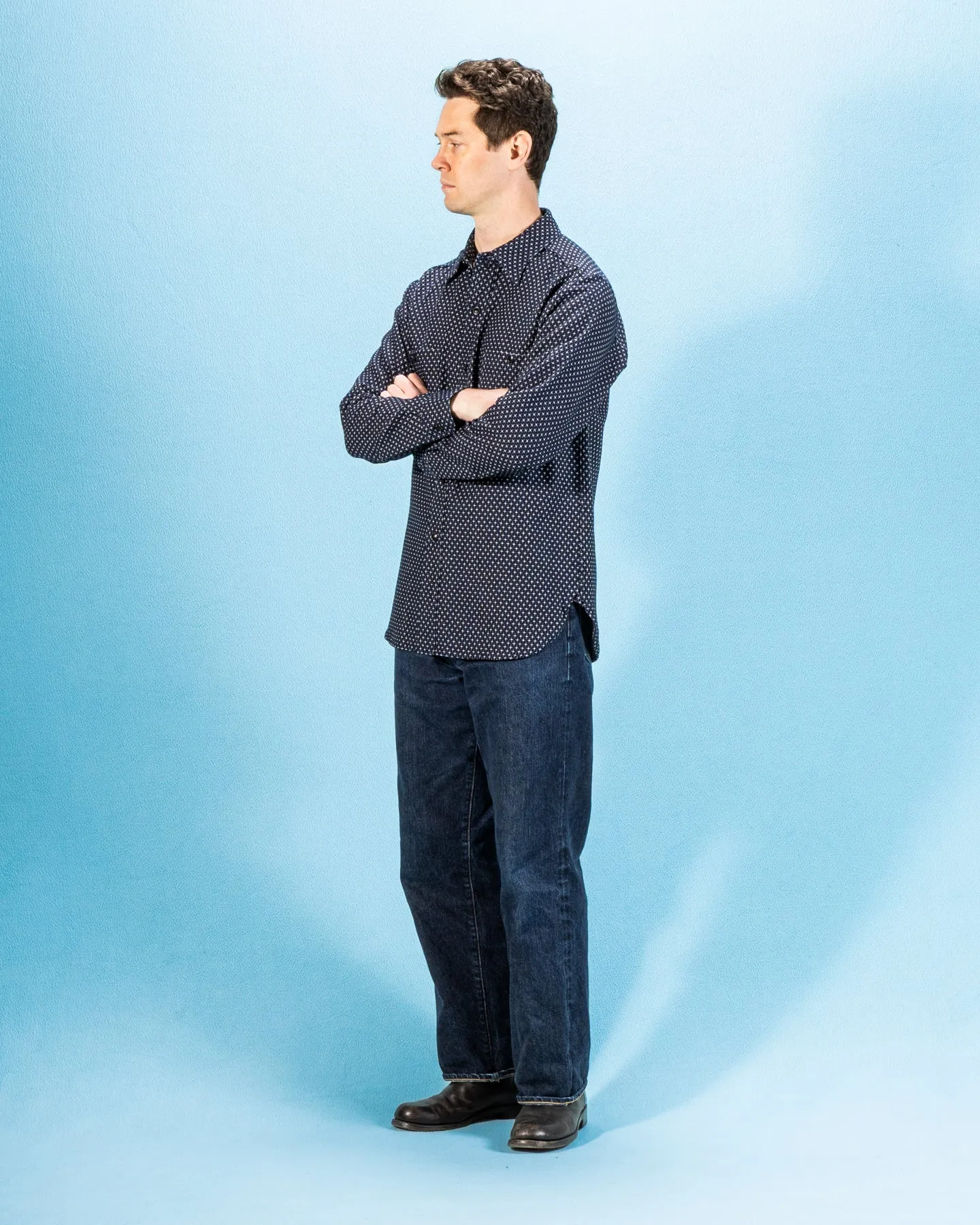 Jacquard Cross Open Pocket Work Shirt - Dark Indigo sold by Standard and Strange product image thumbnail 4