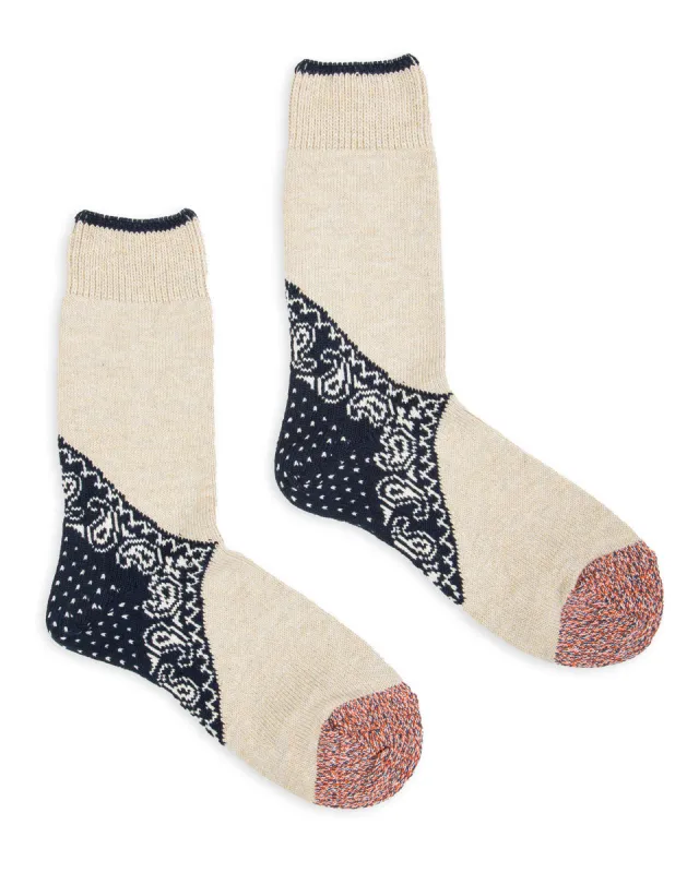 96 Yarns Heel Paisley Bandana Socks - Navy made by Kapital