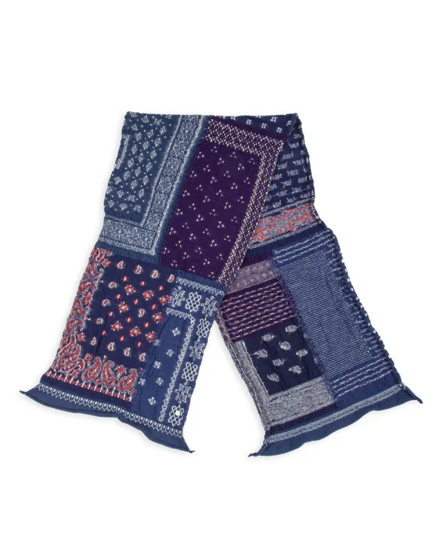 Fulling Wool HAPPY Scarf Bandnanna Patchwork - Navy made by Kapital