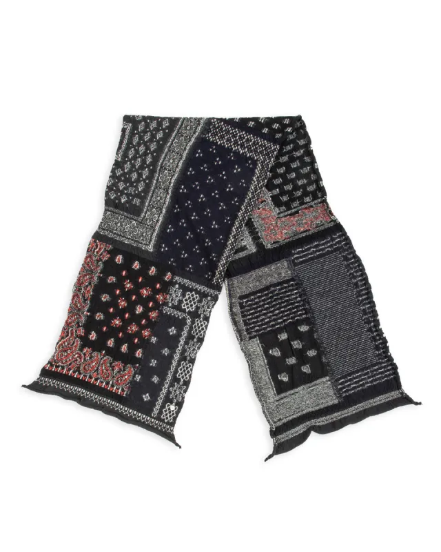 Fulling Wool HAPPY Scarf Bandana Patchwork - Black made by Kapital