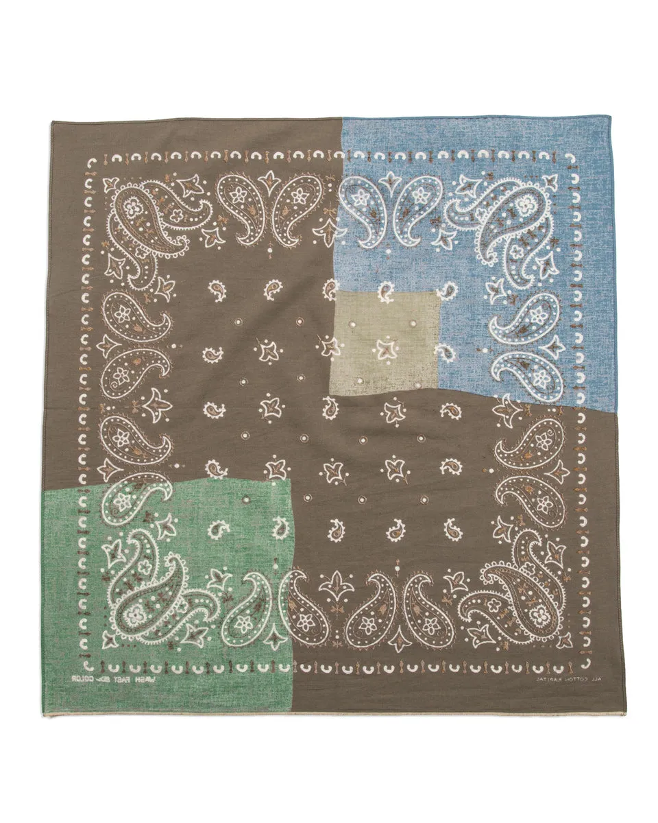 Fastcolor Selvedge Bandanna (PaisleyPatchwork) - KHAKIxSAX sold by Standard and Strange product image thumbnail 2
