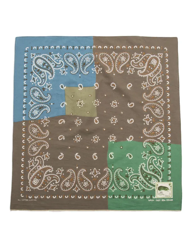 Fastcolor Selvedge Bandanna (PaisleyPatchwork) - KHAKIxSAX made by Standard and Strange