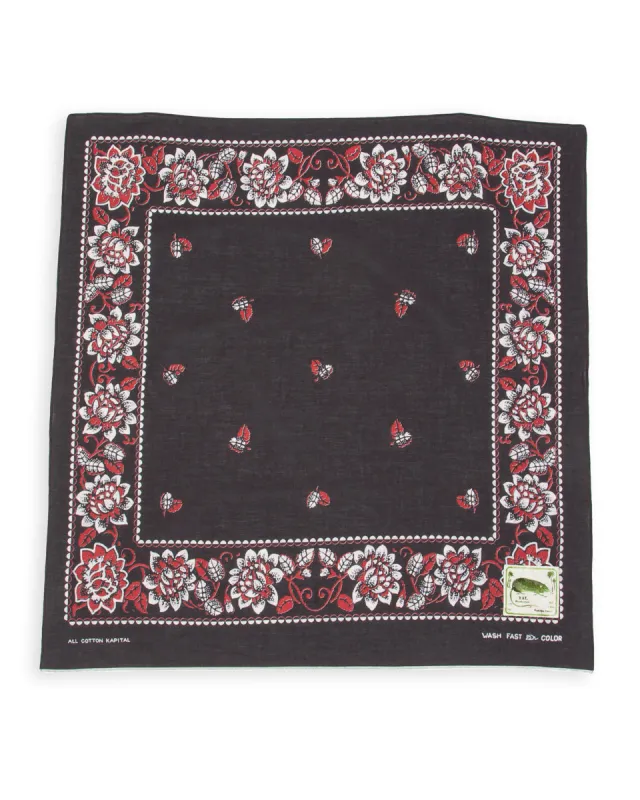 Fastcolor Selvedge Bandanna (ROCKWELL FLOWER) - Black made by Kapital
