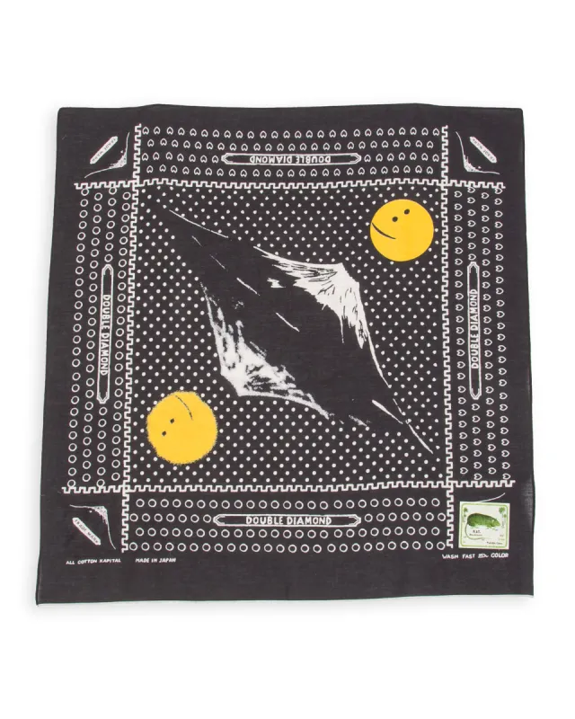 Fastcolor Selvedge Bandanna (Mirrored Fuji PROFILE RAINBOWY) - Black made by Kapital