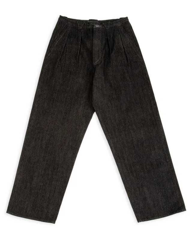Pleat Denim Trousers - Black Herringbone Denim made by Standard and Strange
