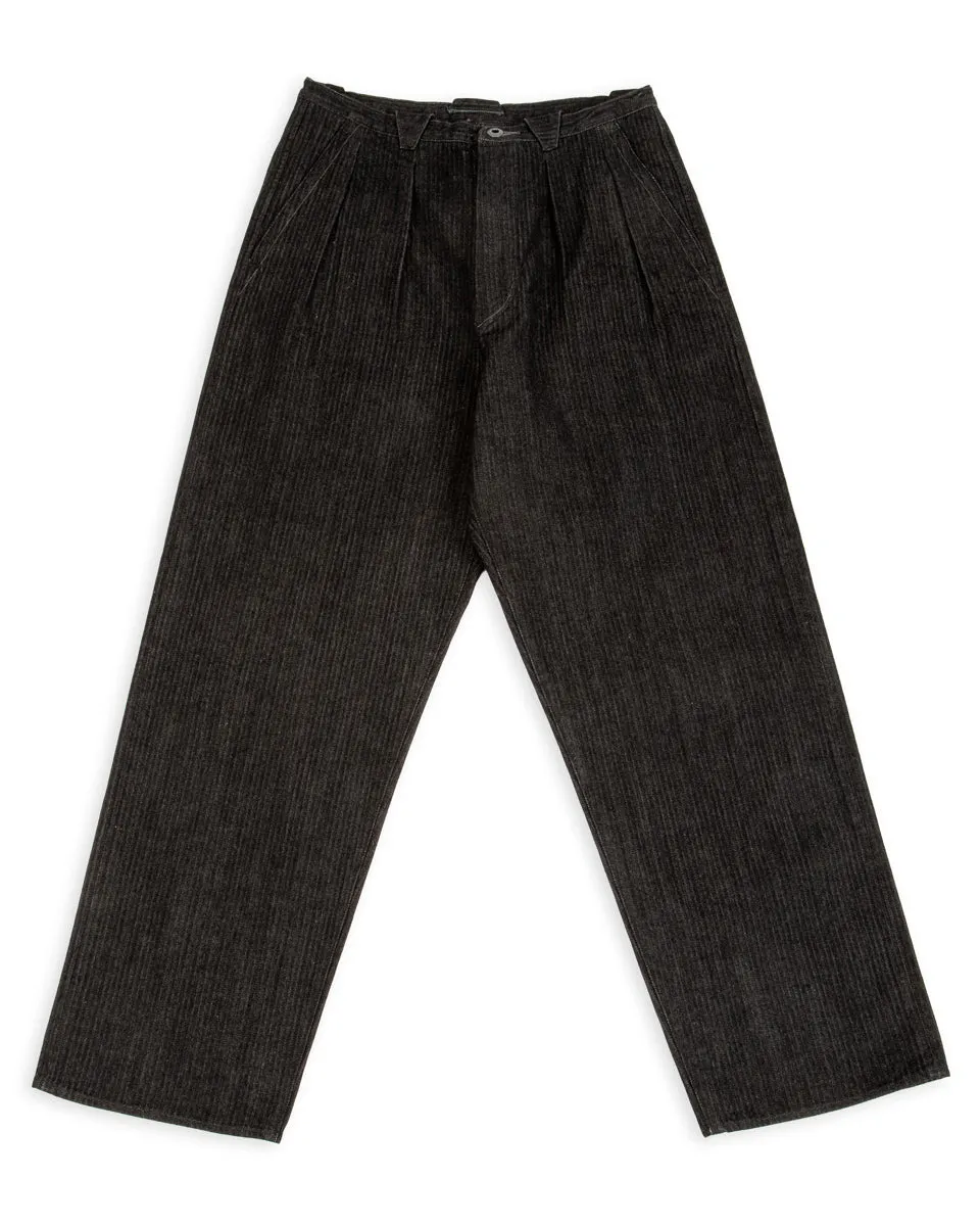 Pleat Denim Trousers - Black Herringbone Denim sold by Standard and Strange