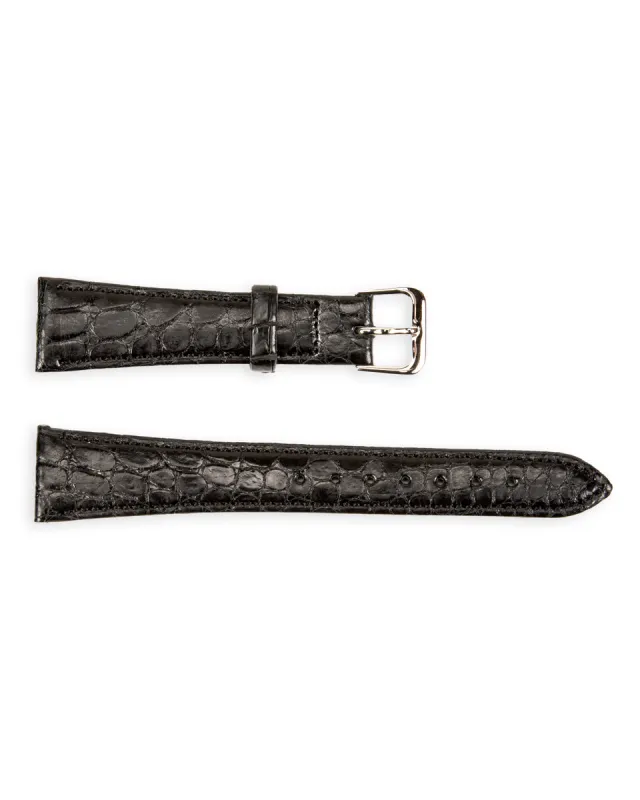 Crocodile Leather Watch Strap [CB-19-001] - Black/Silver 19mm made by Standard and Strange