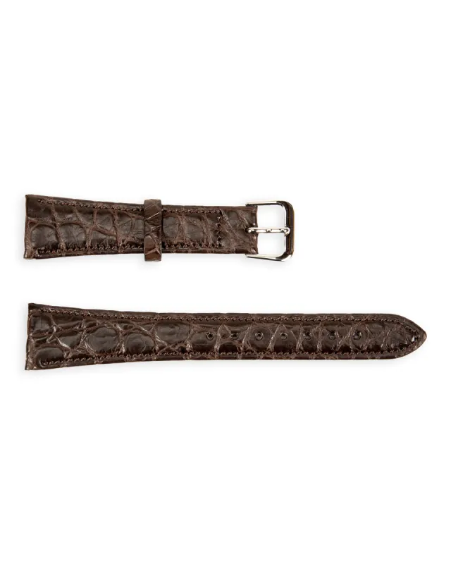 Crocodile Leather Watch Strap [CB-19-003] - Dark Brown/Silver 19mm made by Standard and Strange