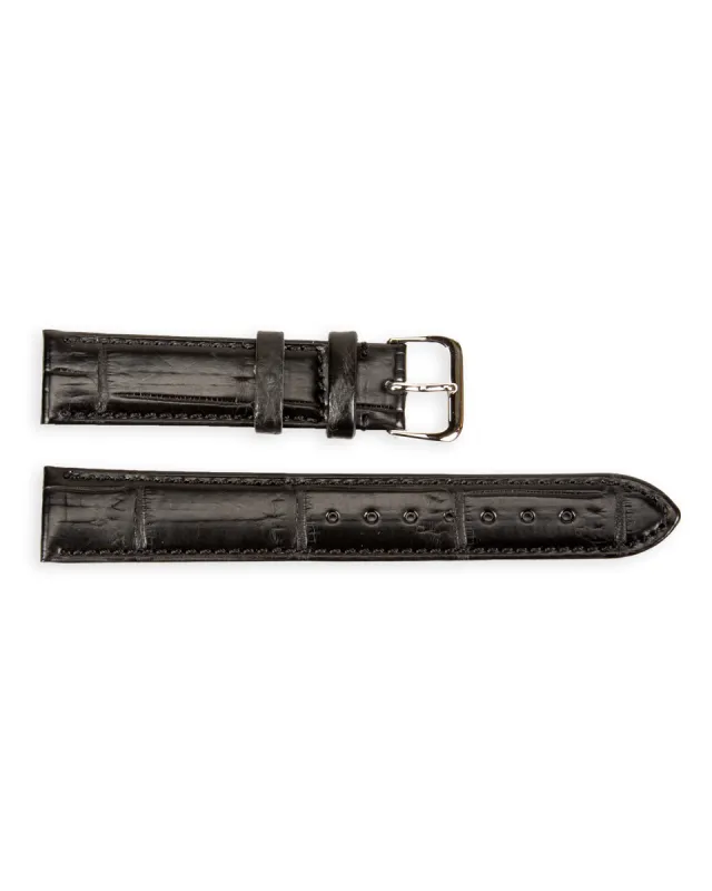 Crocodile Leather Watch Strap [CB-17-001] - Black/Silver 17mm made by Standard and Strange