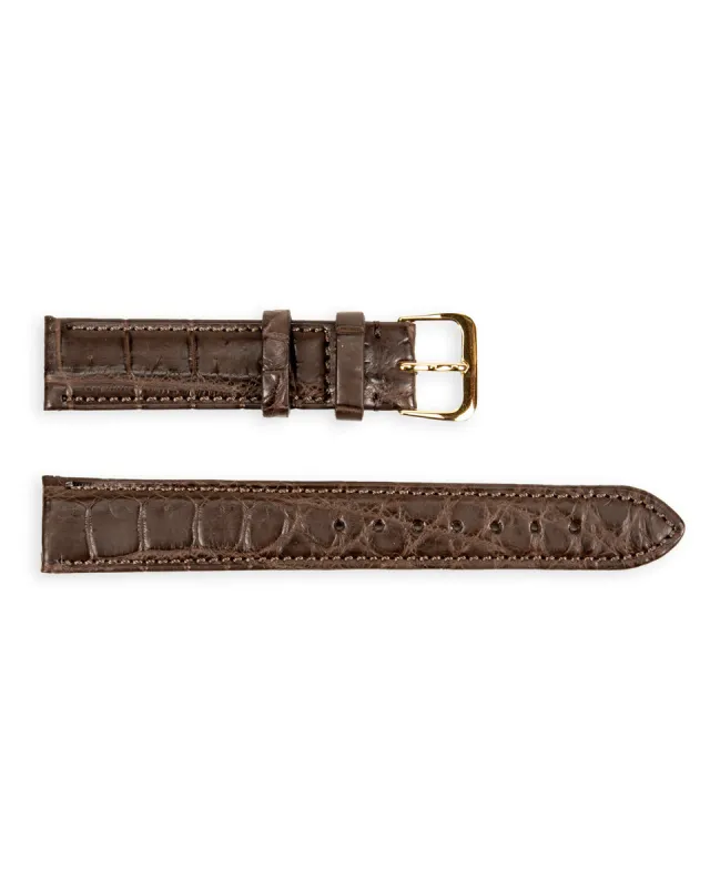 Crocodile Leather Watch Strap [CB-17-003] - Dark Brown/Yellow Gold 17mm made by Standard and Strange