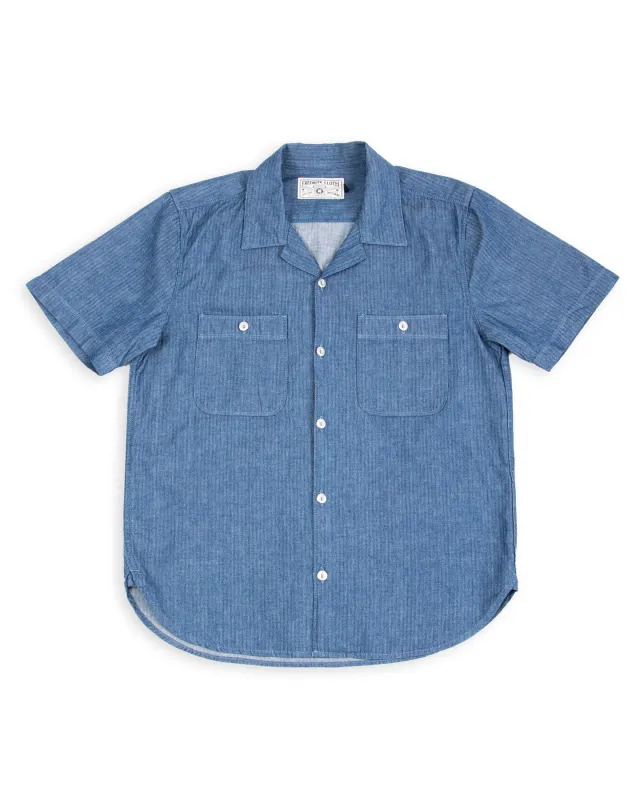 Dayton S/S Shirt  - 5oz Blue Herringbone made by Freenote Cloth